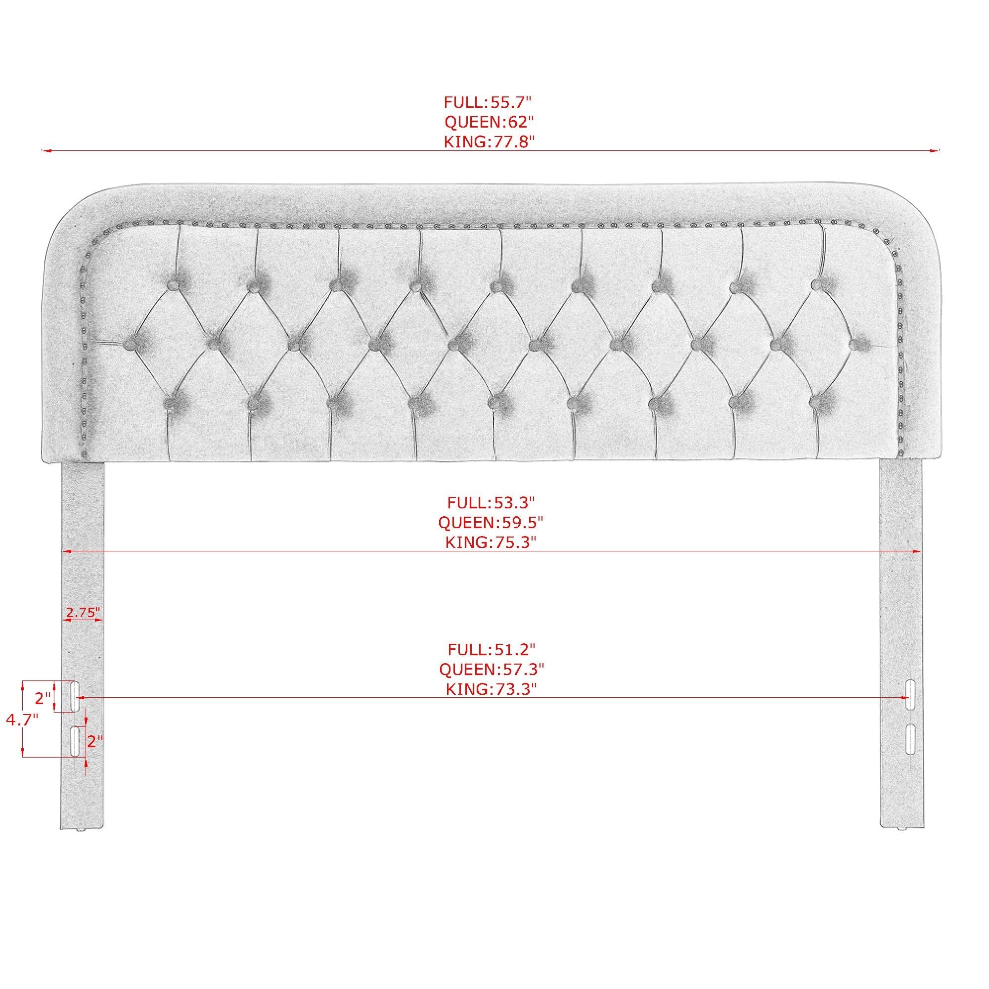 Cabecera capitoneada tapizada de tamaño King, cabeceros modernos de terciopelo acolchado para cama ajustable, tablero de tela para montaje en pared con ribete de clavos, fácil de instalar 6