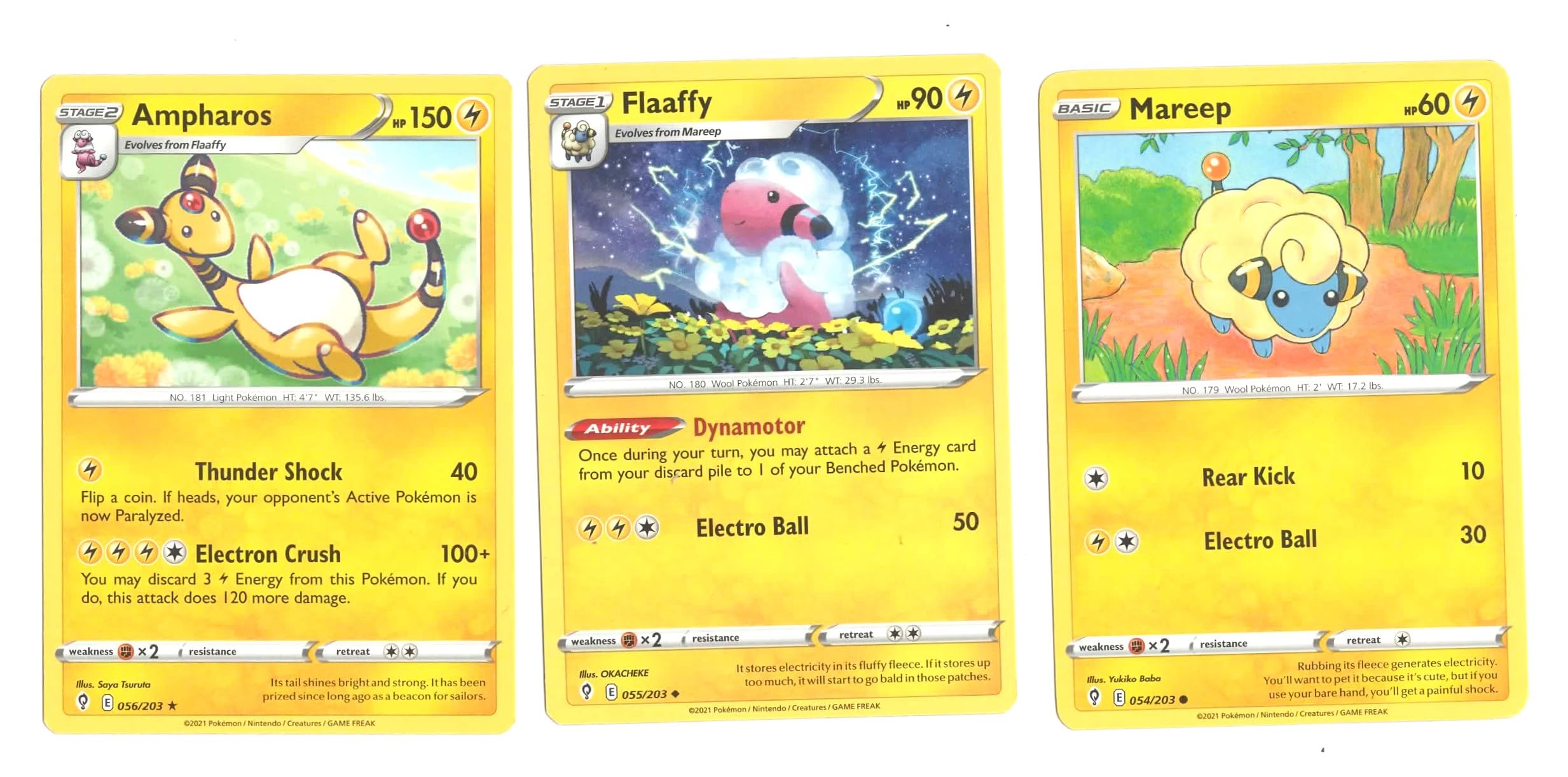 Ampharos 056 203 - Evolving Skies - Rare - Pokemon Evolution 3 Card Lot - Mareep Flaaffy
