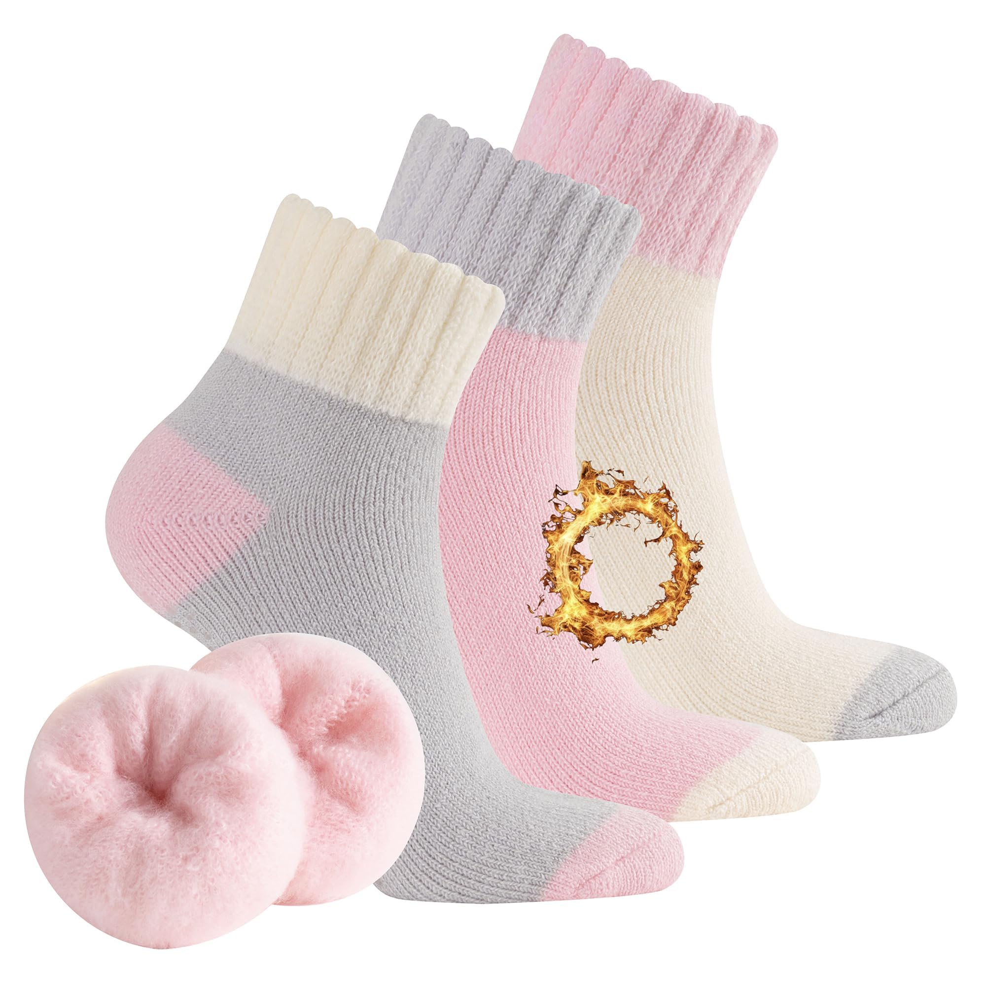 The Essentials Wardrobe Men's Neutral Block 3Pk Ladies Slipper Thermal Lounge Socks - Uk 4-8/Eu 37-42