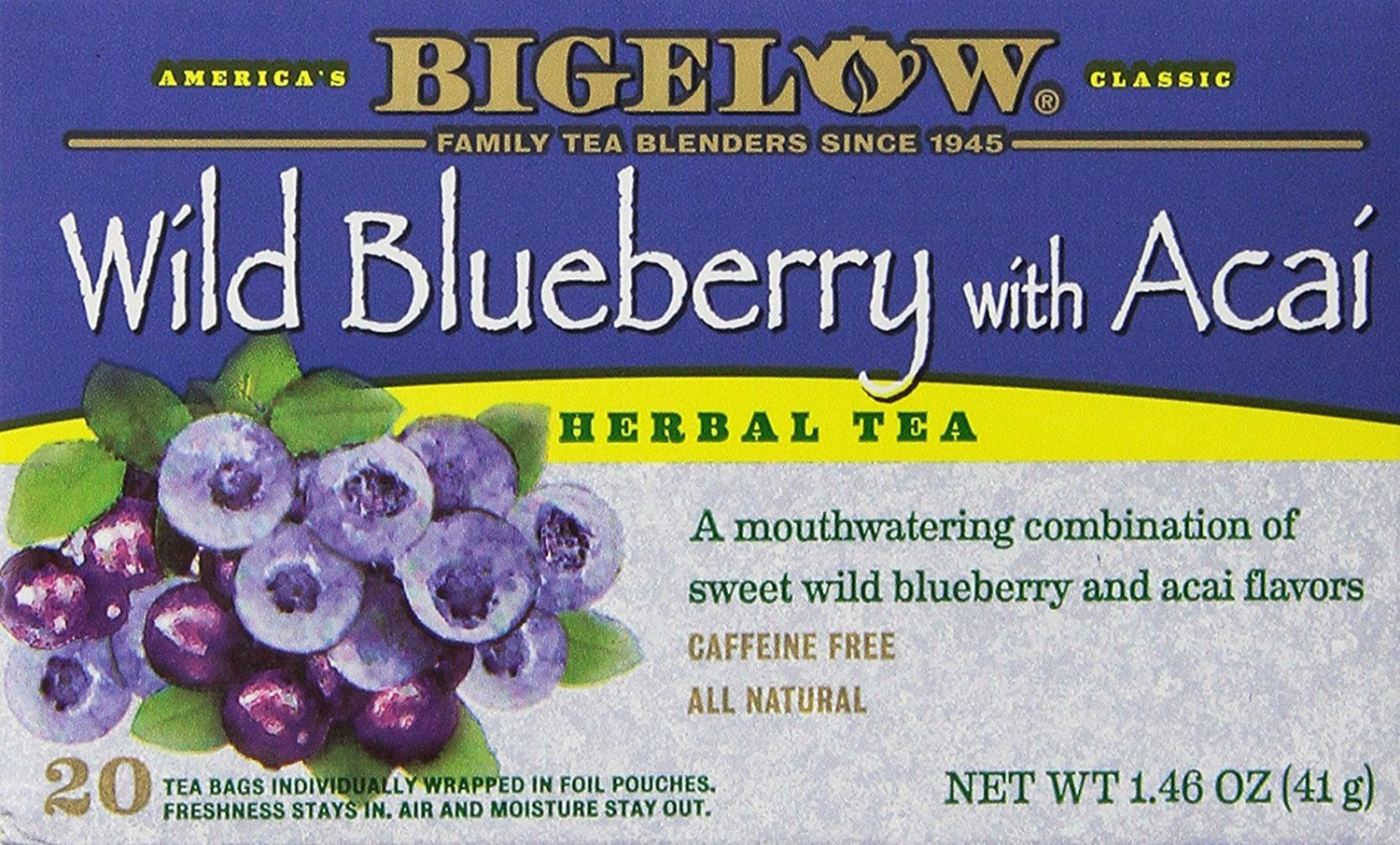 Bigelow Tea Wild Blue Berry Acai Bag 1.46 oz ct, Blueberry, 20 Count, (Pack of 1)