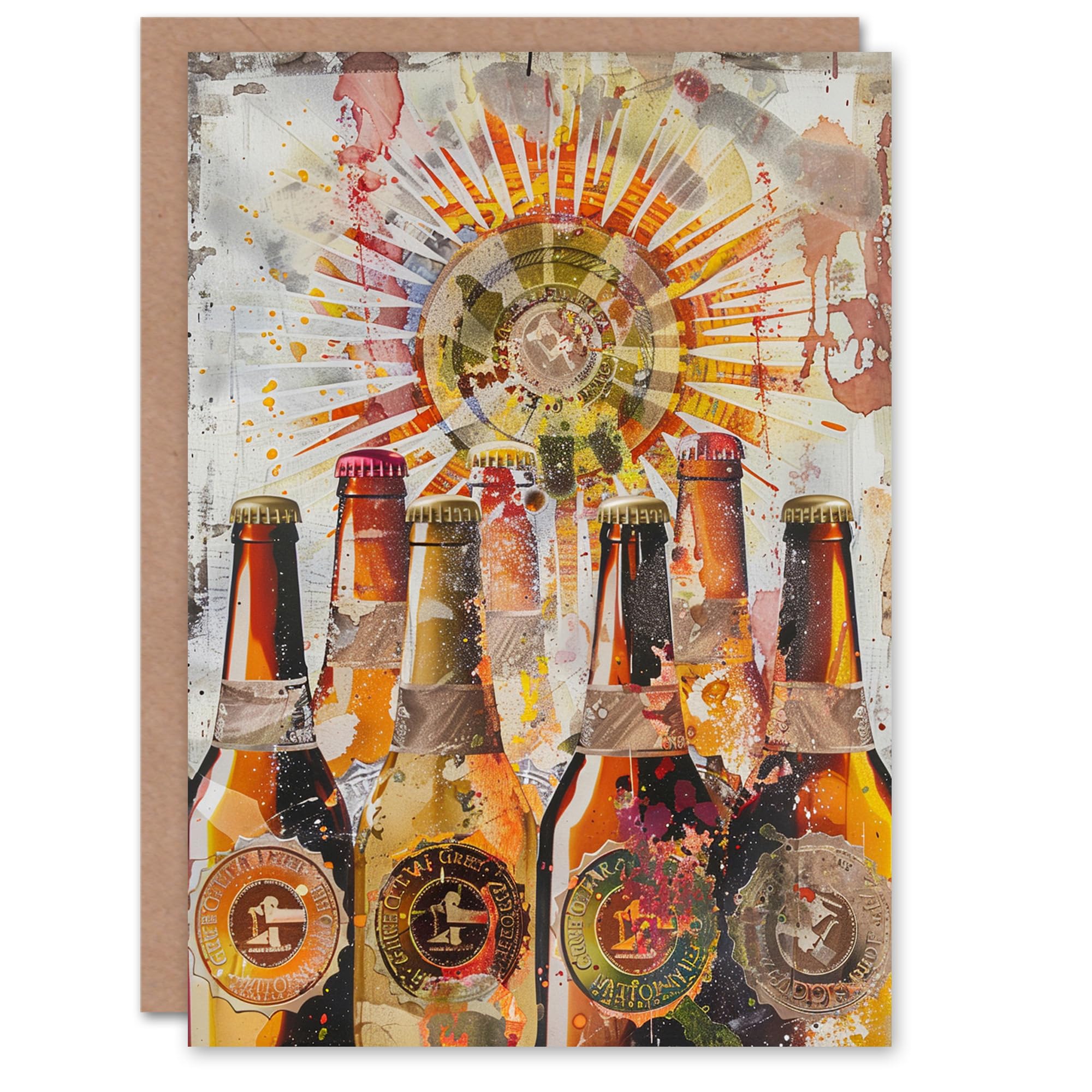Artery8 Craft Beer Lover Bottles Drink Lager Painting For Him Man Birthday Card