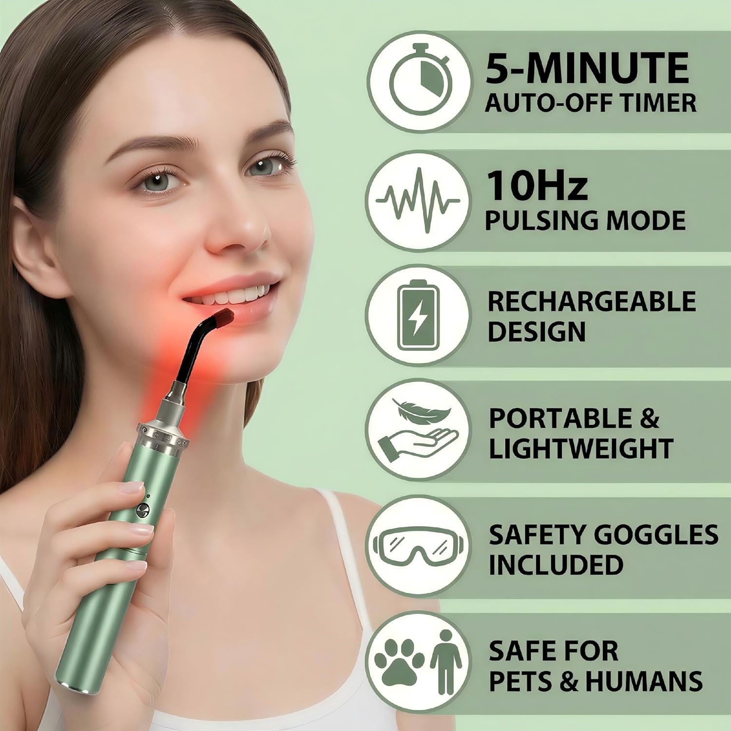 Handheld Red Light Therapy Wand for Body, Muscles & Joints, 2-in-1 Red & Infrared Light Therapy Device for Lip & Mouth Care, Rechargeable & Portable, 5 Wavelength Modes 460nm 630nm 660nm 850nm 900nm