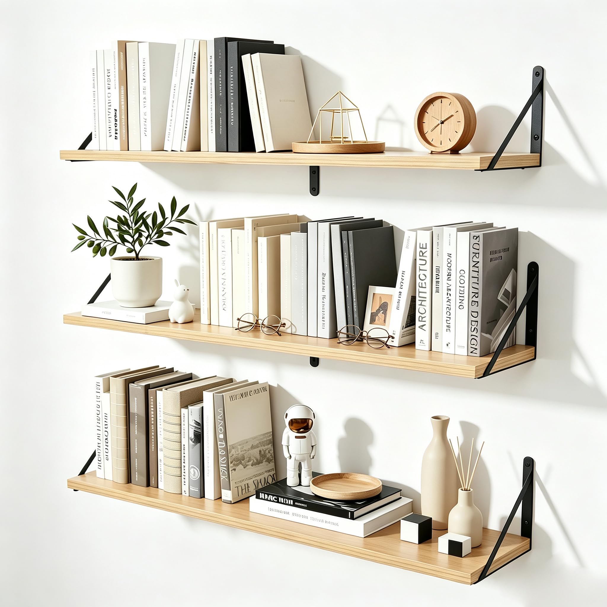 Heimlove Floating Shelves Set of 3, 90cm Wall Shelf with Bracket, book Shelves for Living Room, Kitchen, Bedroom (Oak) โ image 1