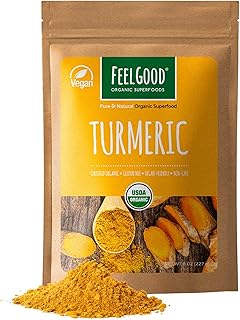 FeelGood Organic Superfoods Turmeric Powder with Natural Curcumin, Vegan, Non-GMO, Gluten Free, Pure Ground Turmeric Root ...