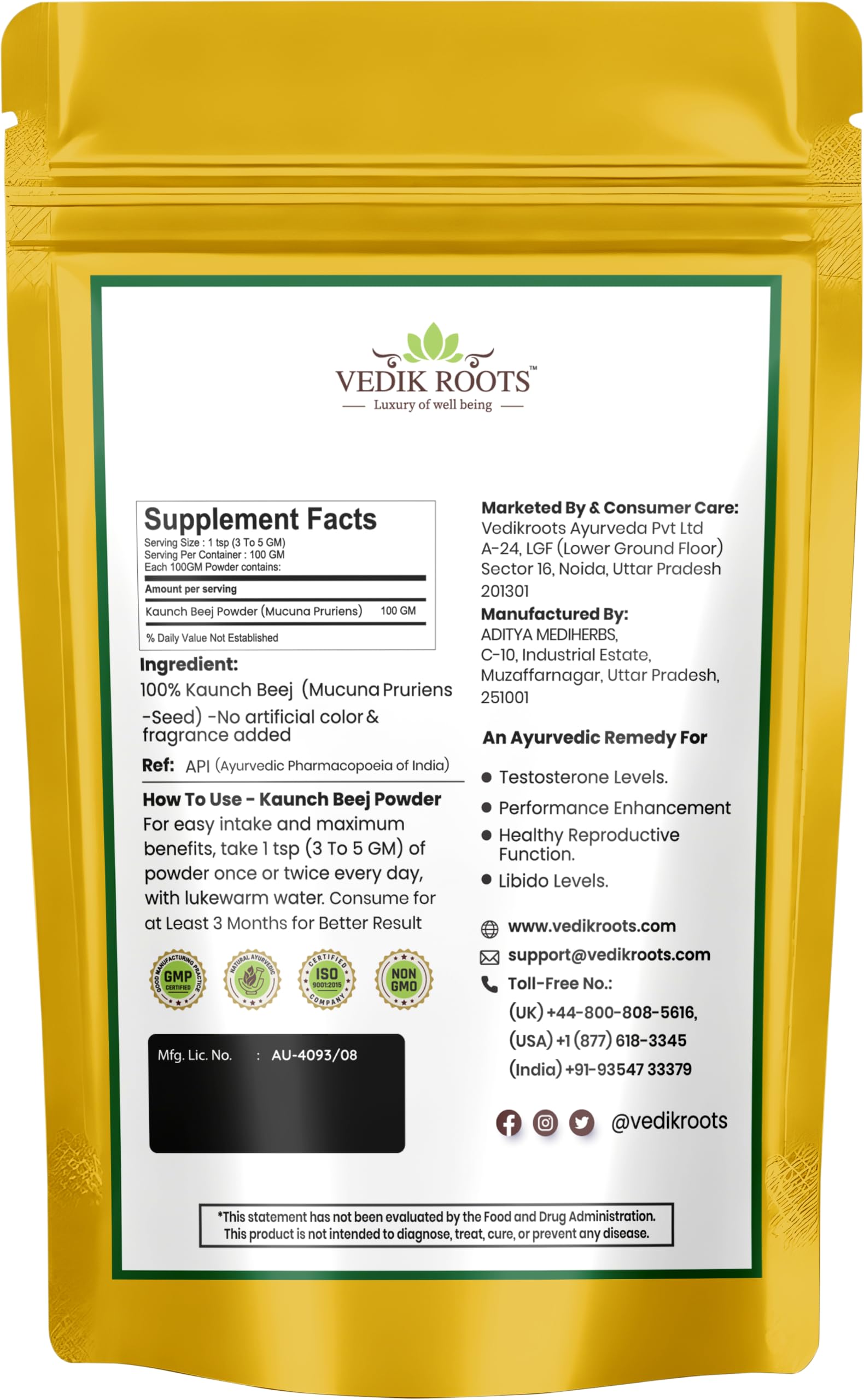 Kaunch Beej Powder – Natural Ayurvedic Herb for Daily Wellness | 100% Pure & Vegan 100g(Pack of 1) — Amazon image 2