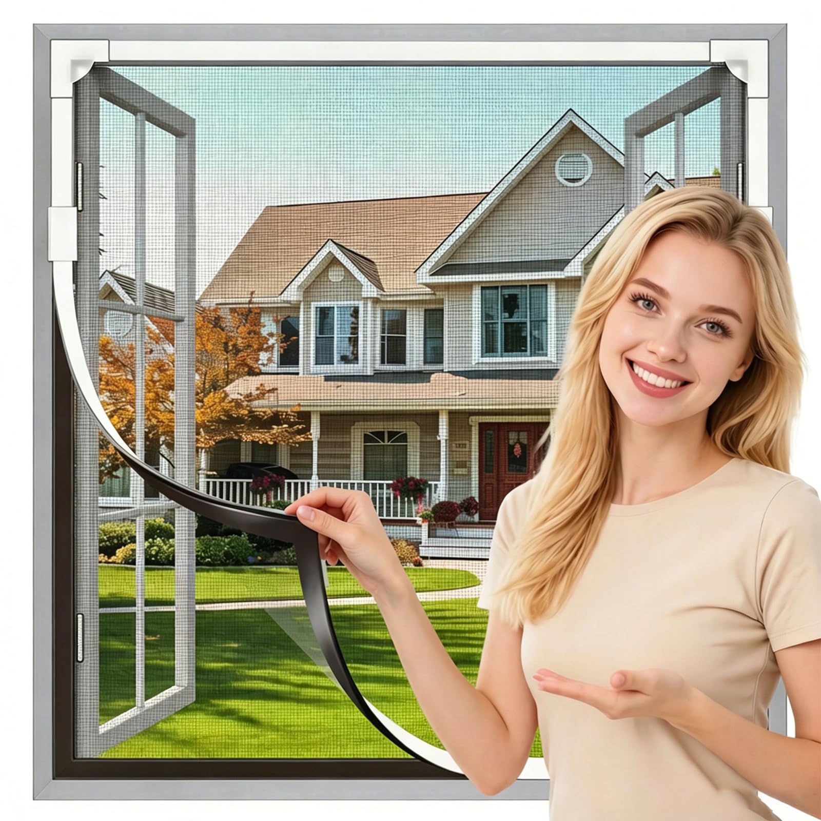 Adjustable Magnetic Window Screen, Fibreglass Mesh Insect Screen, Tearproof DIY Screen for Wooden Iron Aluminium Windows, Washable Reusable 110x120cm