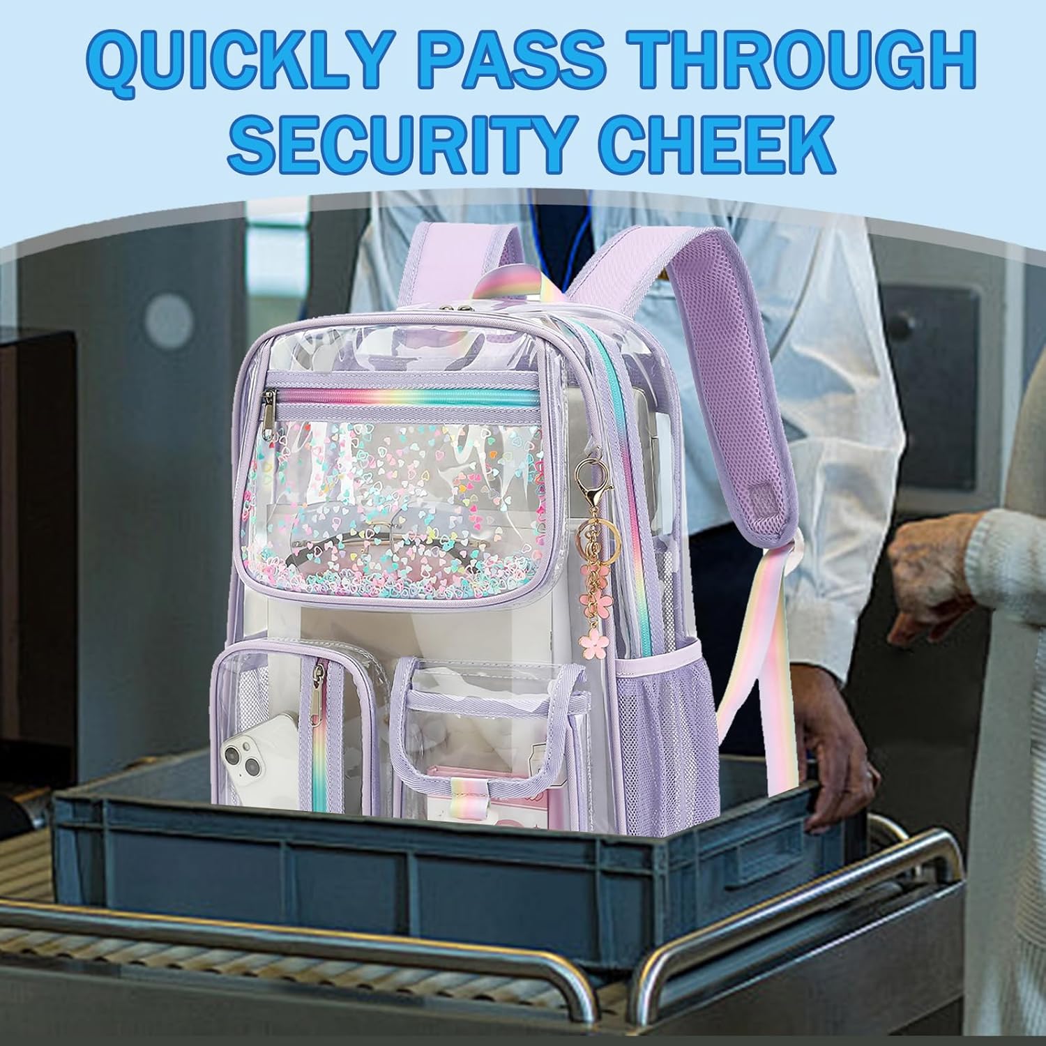 Clear Backpack for Girls Women, School Bookbag Heavy Duty See Through Backpacks (Light Purple) - Image 6