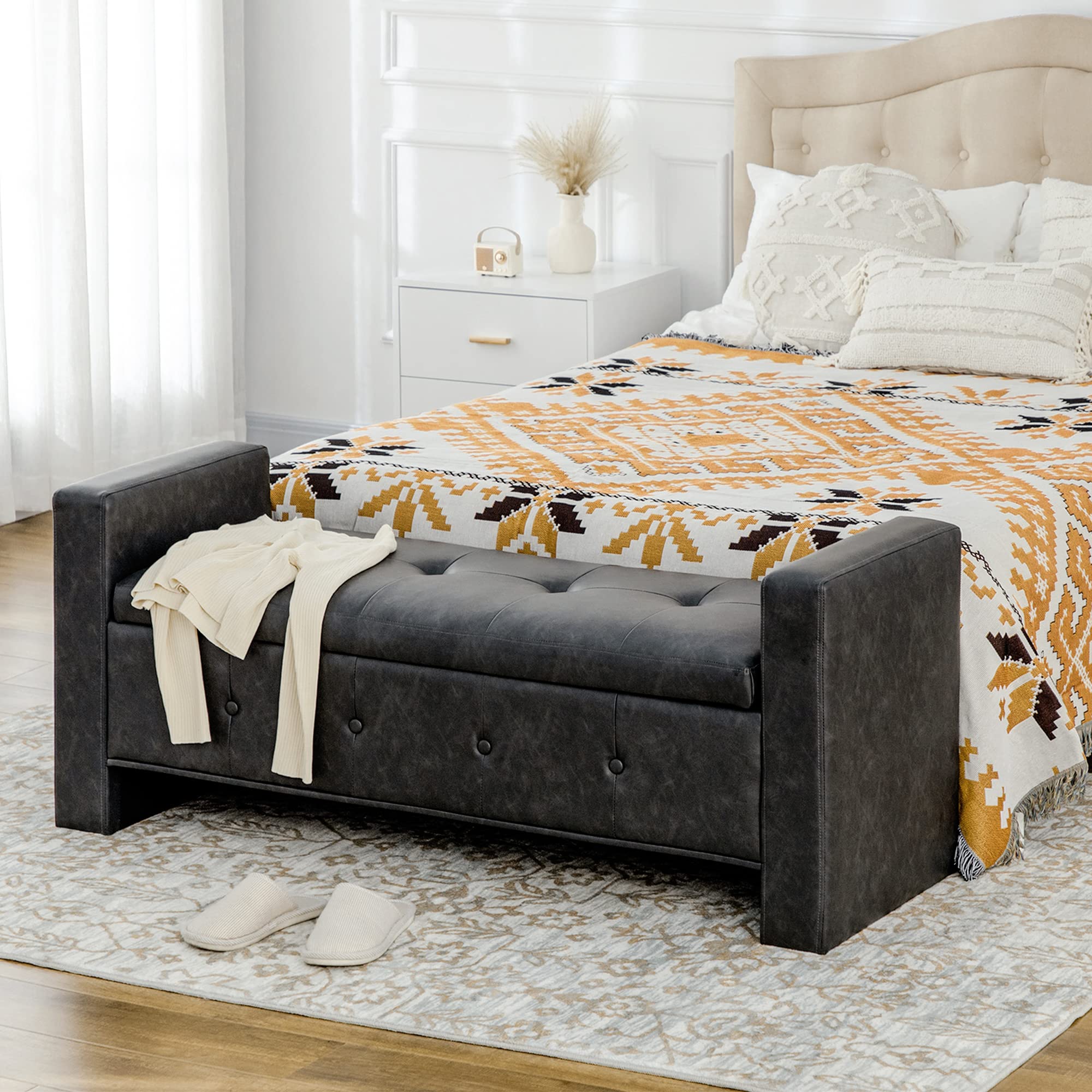 Cassapanca HOMCOM In Legno - Bianco, 80x40x40 Cm, Con Cerniera Di Sicurezza - Foto 2