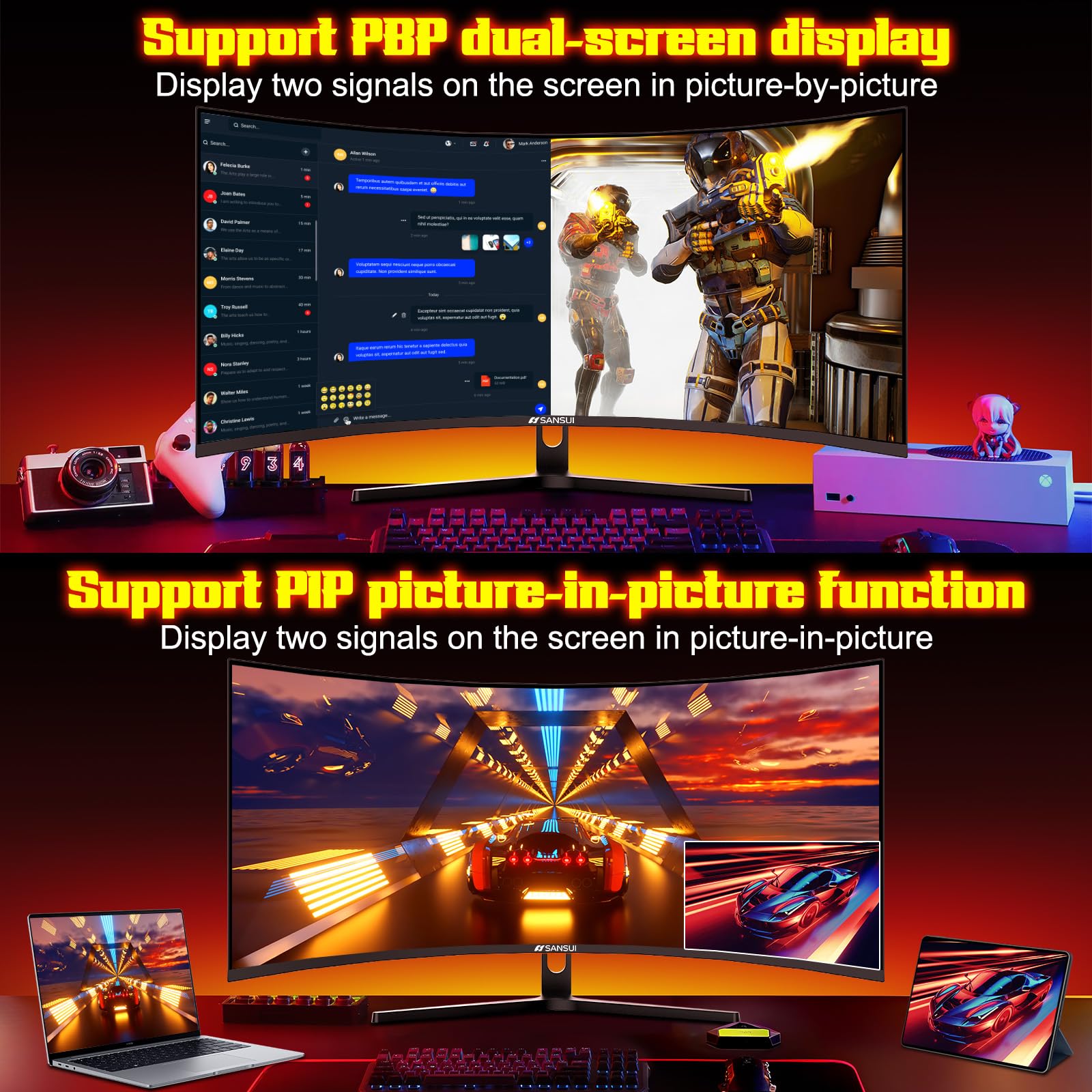 SANSUI 34 Inch 240Hz Curved Ultrawide UWQHD 3440x1440 Gaming Monitor, 21:9 2K Curved Monitor 1500R,Fast VA, PIP/PBP,AI Crosshair,AIPQ(Visual Enhance),MPRT 1ms,HDR,HDMI2.1 * 2,DP1.4 * 2(DP Cable Incl.)