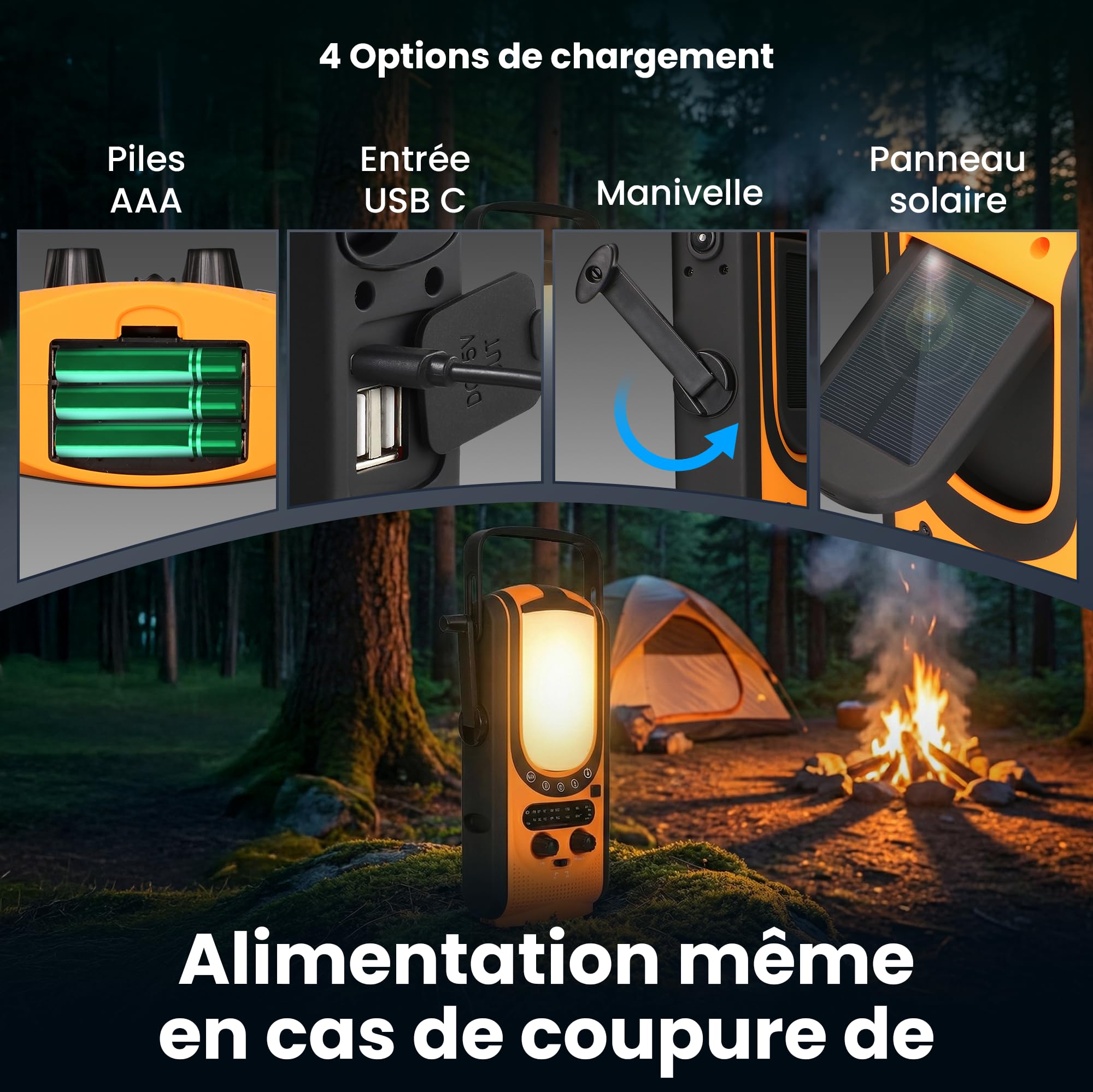 Extralnik Radio Solaire & Radio manivelle avec powerbank 6000mAh, 6 Modes de Charge, USB C, Lampe de Poche & Lampe de Lecture, Alarme SOS, équipement d'urgence, Outdoor, Camping