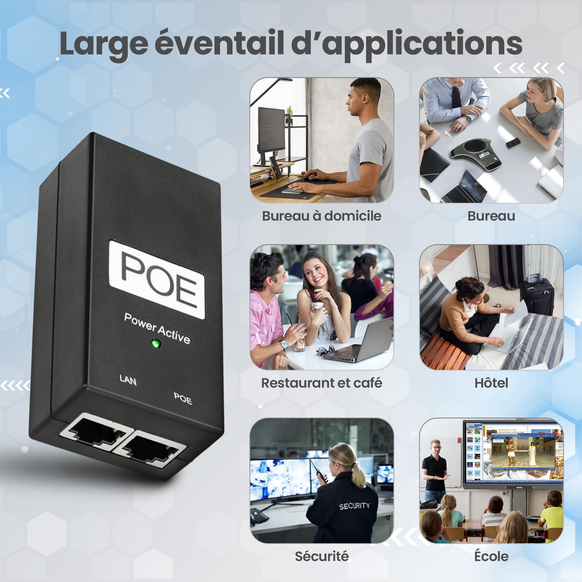 Extralink POE-24-24W G, PoE Injecteur, 24V, 1A, 24W, câble inclus, protection contre les courts-circuits et les surtensions, deux ports RJ-45, adaptateur PoE, PoE Injecteur, passif