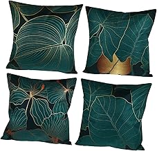 CIYODO 4 Pçs Fronha Fronha De Linho Capa De Almofada Para Decoração De Carro Verde Capa De Almofada Quadrada Fronha De Arremesso Capa De Almofada Para Sofá De Casa Fronha De Folha Capa