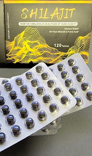 Shilajit Dry Drops 120 unidades - Shilajit 100% puro - No necesita agua - Más de 85 minerales traza y ácido fúlvico para el metabolismo, la energía