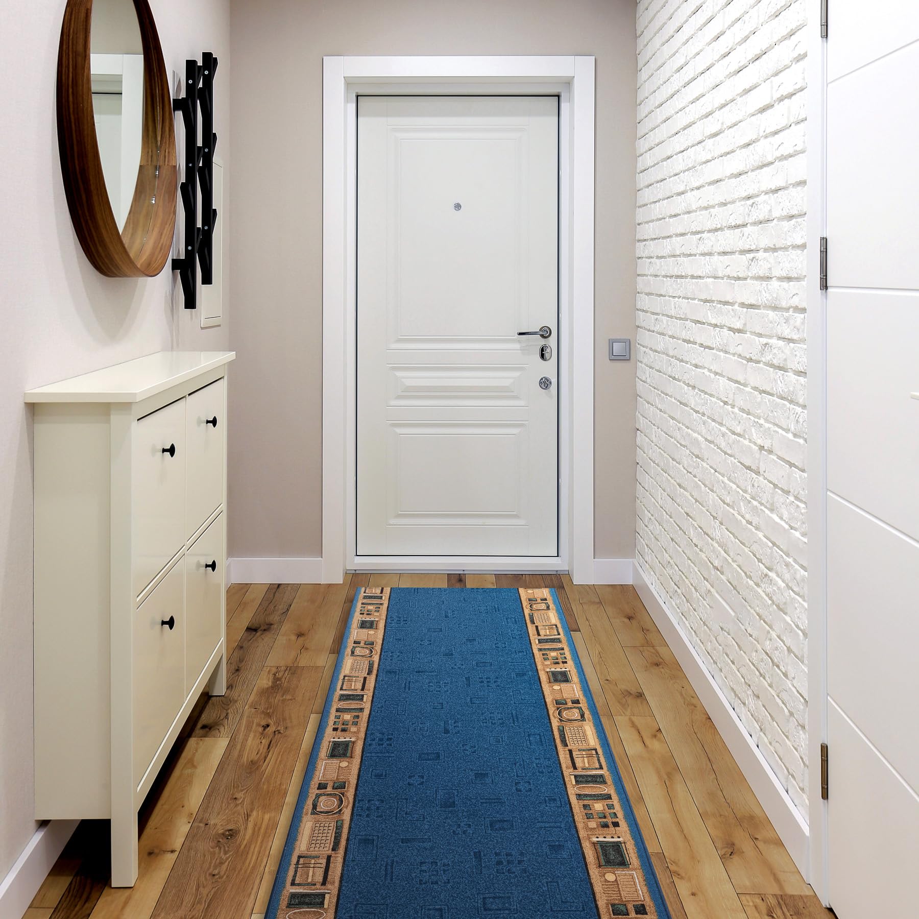 rugsx Passatoia corridoio Jena - Antiscivolo, moderna e resistente, ideale per cucina, soggiorno e ingresso, blu 67x750 cm