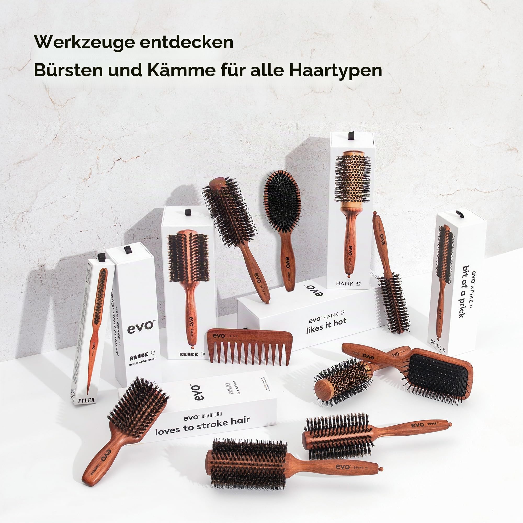 EVO conrad bristle paddle brush, Stylingbürste für alle Haartypen, zum Glätten, Entwirren mit natürlichen Wildschweinborsten, Haarbürste Frauen, Damen, Herren I aus zertifiziertem Holz hergestellt