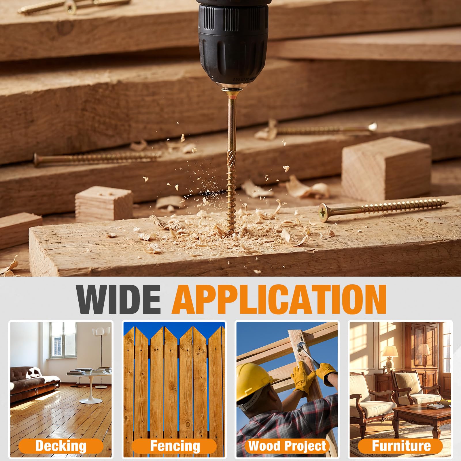 Blulu 1000 viti per legno # 10 x 10 cm, viti per ponte da 10 cm, resistenti alla ruggine, rivestimento epossidico esterno con 2 punte a stella T25 per recinzioni esterne, ponte, cornici in legno, oro