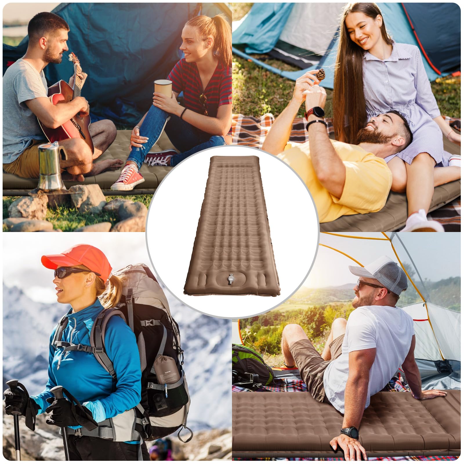 WARMTUYO Matelas isolant de camping - 12 cm - Gonflable - Petit encombrement - Étanche - Avec pompe à pied et coussin - Tapis de couchage antidérapant pour la randonnée et la plage
