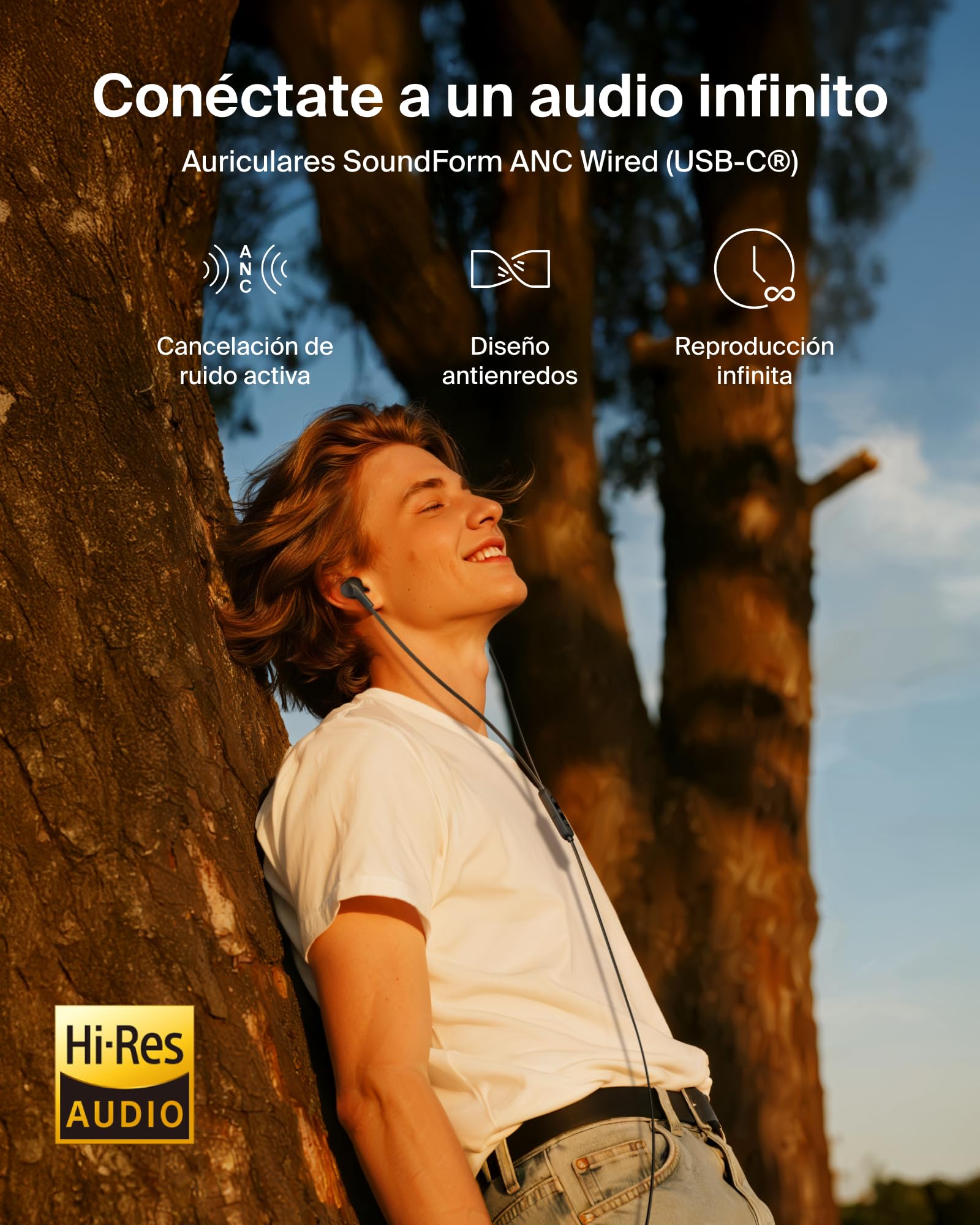 Belkin SoundForm ANC - Auriculares con Cable con Conector USB-C, Auriculares intrauditivos con micrófono, Auriculares para iPhone 17, iPhone 16, iPad Mini, Galaxy S25, Google Pixel 10, Android y más