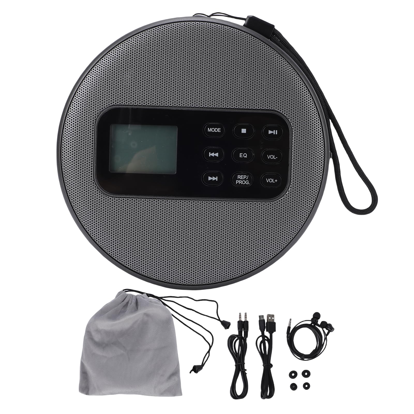 Lettore CD Portatile, Lettore di Dischi Musicali Stereo Ricaricabile con Ampio Display LCD, Protezione Anti-salto, Doppi Altoparlanti, Cavo da 3,5 Mm, Bluetooth, per Auto, USB,