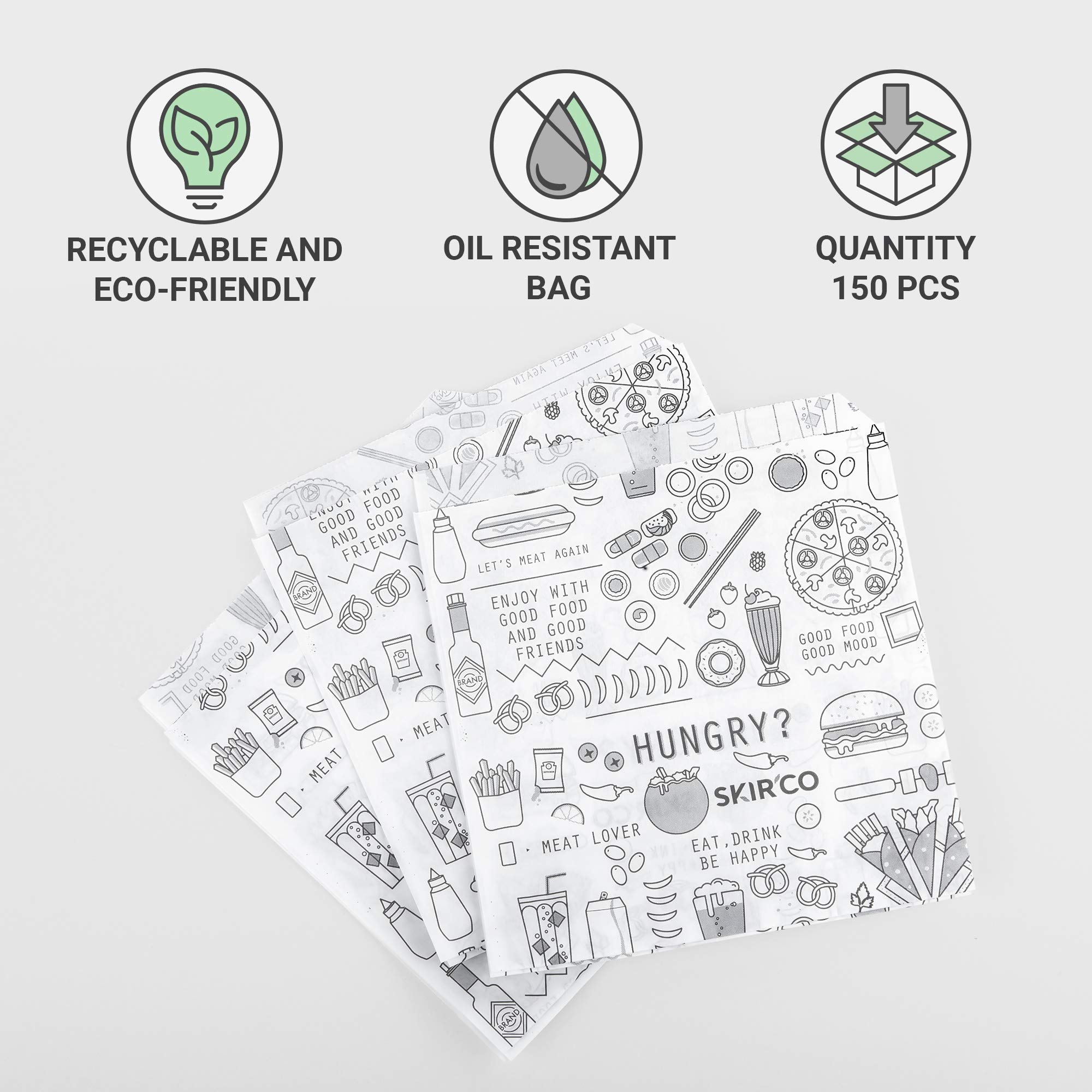 SKIR'CO Papiertüten 50 Stück - Fettdichte Fast Food Beutel 11x3x12 Cm