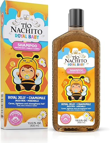 Tio Nacho Royal Baby Champú para cabello y cuerpo con jalea real y manzanilla, 13.5 onzas líquidas, hipoalergénico, suave, sin desgarros, todo en uno