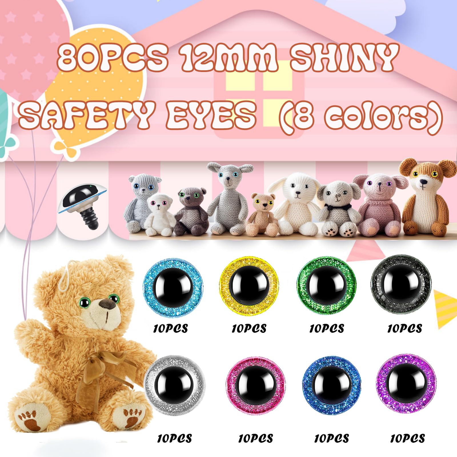 Juego De 20 Ojos De Seguridad Con Purpurina 3D Para Ganchillo Con