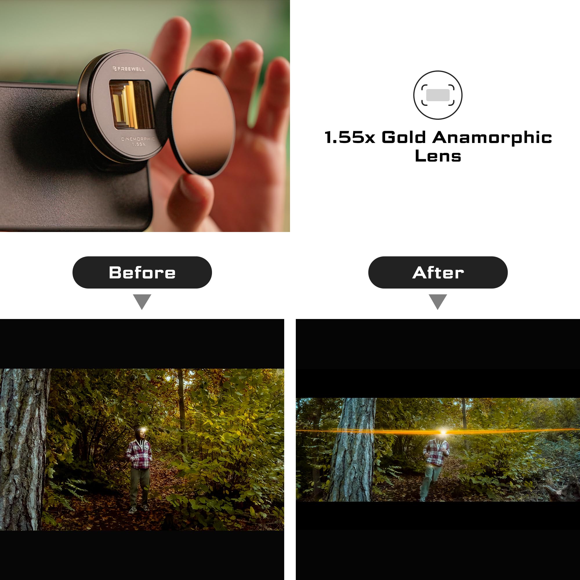 Freewell 1.55x Gold Anamorphic Lens Compatible with Freewell Sherpa and Galaxy Cases - Advance Your Mobile Cinematography - Image 3