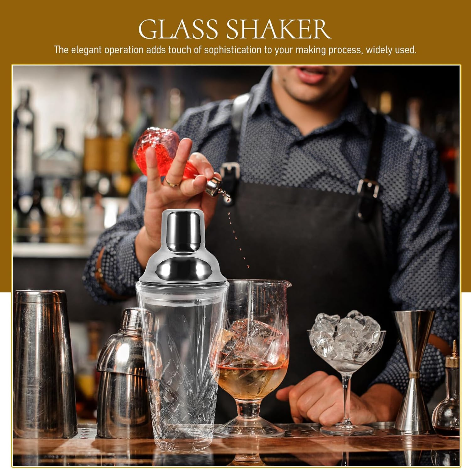 Glass Cocktail Shaker with Stainless Steel Lid, Leakproof Drink Mixer for Cold Drinks, Bar Wine Shaker Suitable for Home and Professional Bartenders
