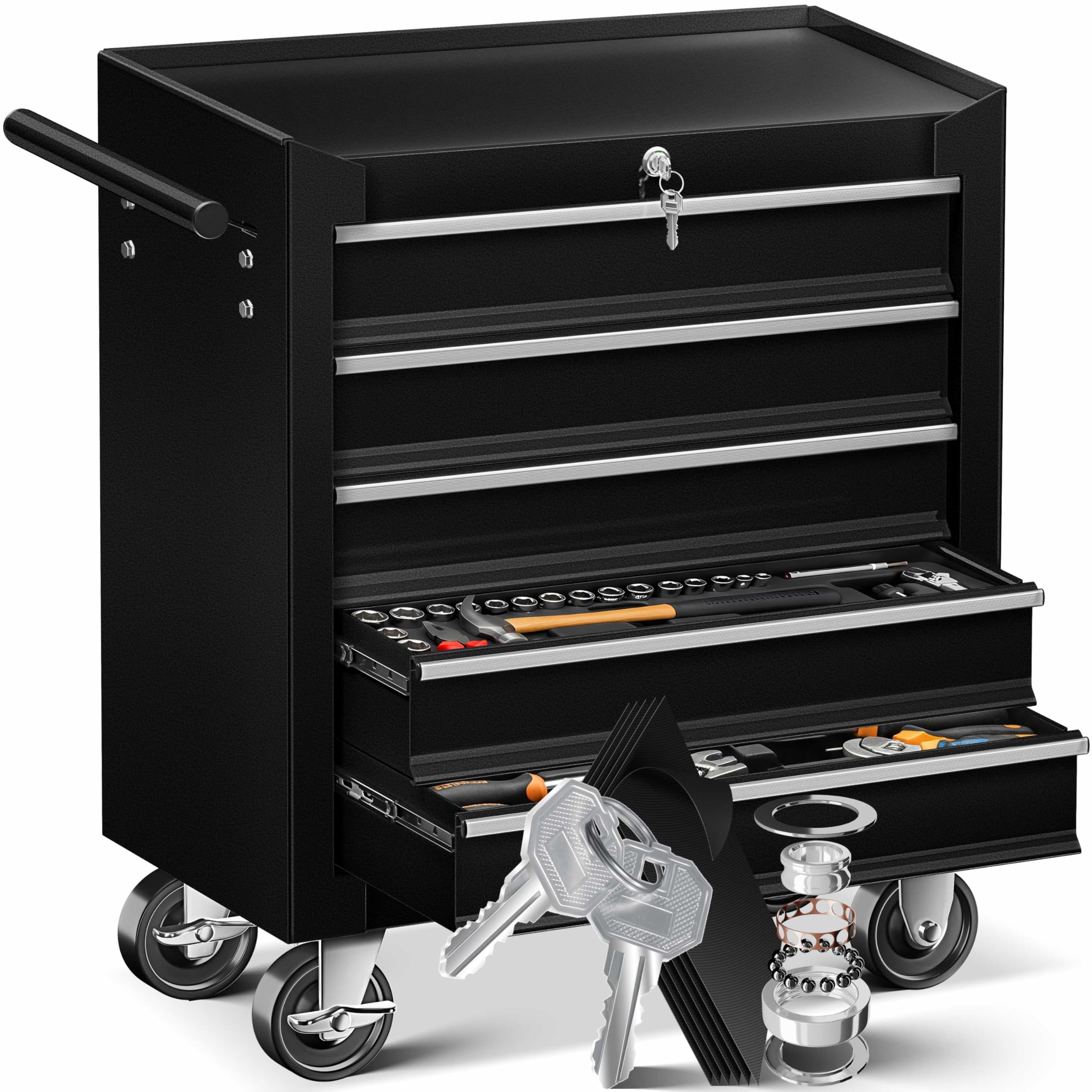 Masko® - Carro de taller con ruedas, carro de herramientas, caja de herramientas, 5 y 7 compartimentos
