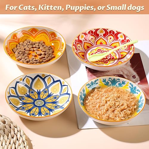 Miniatura 4 de Cuencos para gatos Kitwinney, juego de tazón de comida para gatos de cerámica con anillo de silicona, platos para gatos antideslizantes o lindos