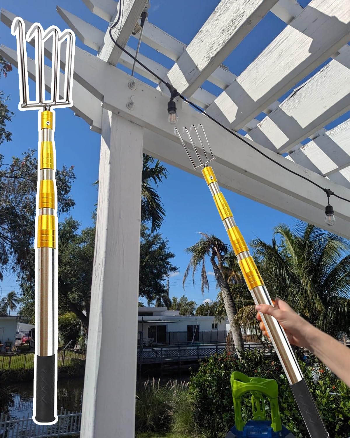 HTDRE Telescoping Pole with Quick Release Hooks for Boat Retrieval, Tarp Setup, and Attic Access