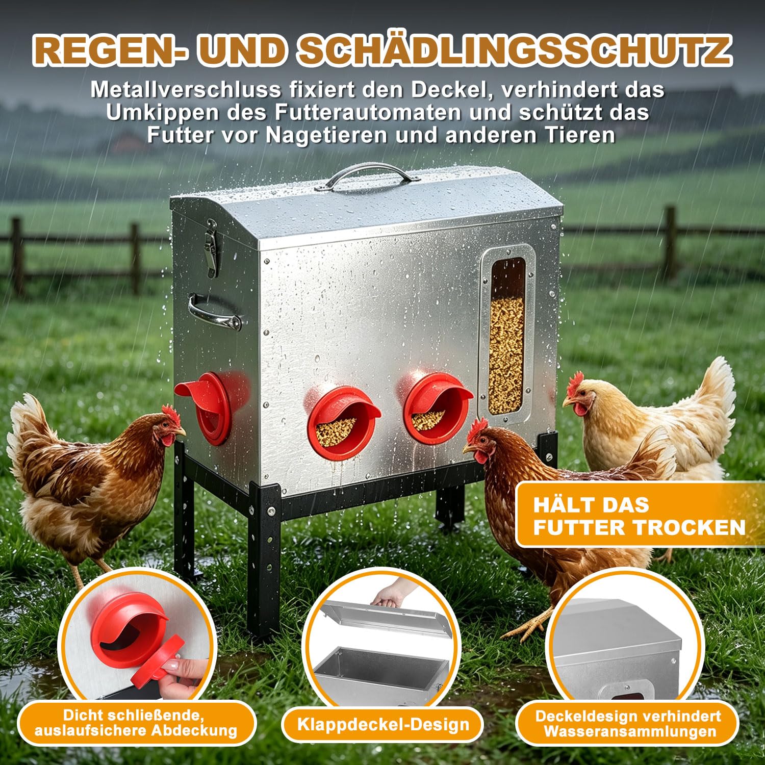 Automatyczny karmnik dla kur, 18 kg, z 6 otworami do jedzenia, z