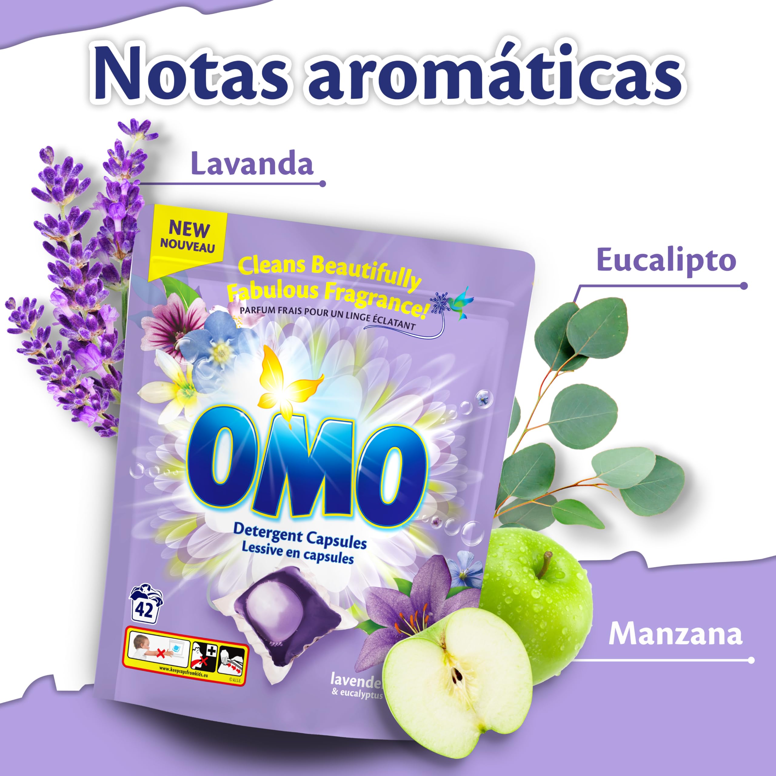 OMO Cápsulas Detergente Lavanda & Eucalipto | Pack Ahorro | 42 Capsulas
