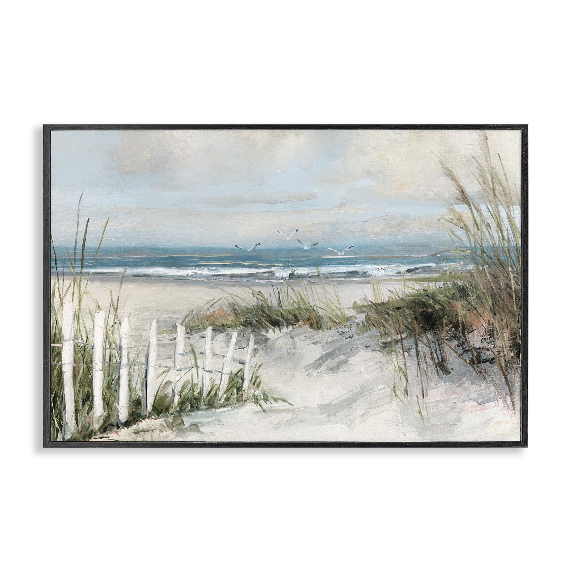Stupell Industries 'Dunes With Weathered Fence', Framed Giclee Art, Black, 30 x 20 Inches, Easy to Hang and Sturdy, Made in USA, by Sally Swatland