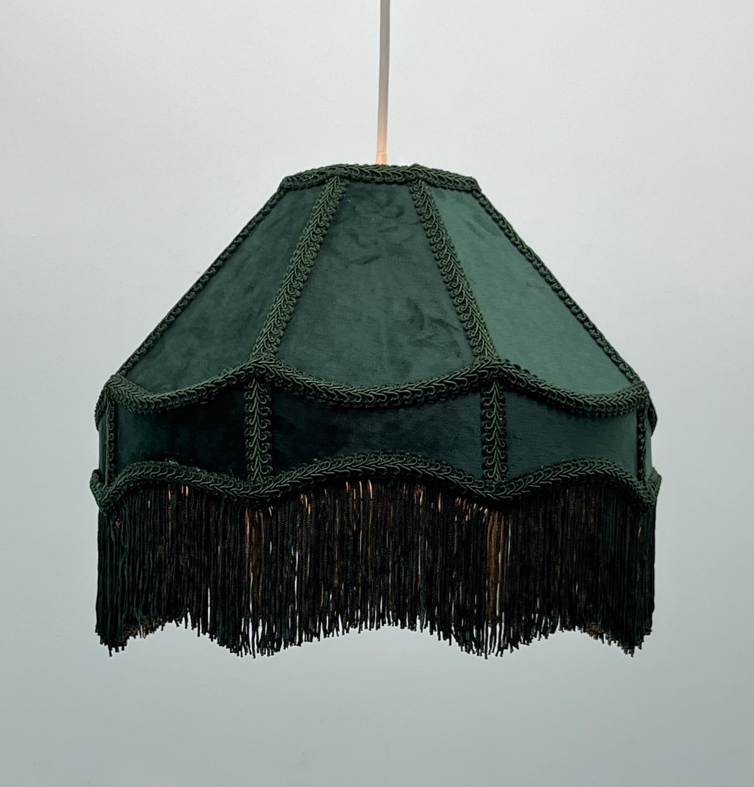 Stunning Green Velvet Tassel Lamp Shade Tassle 8inch 10 inch or 12inch Dark Green Traditional Shade with Tassels (Dark Green, 8inch)