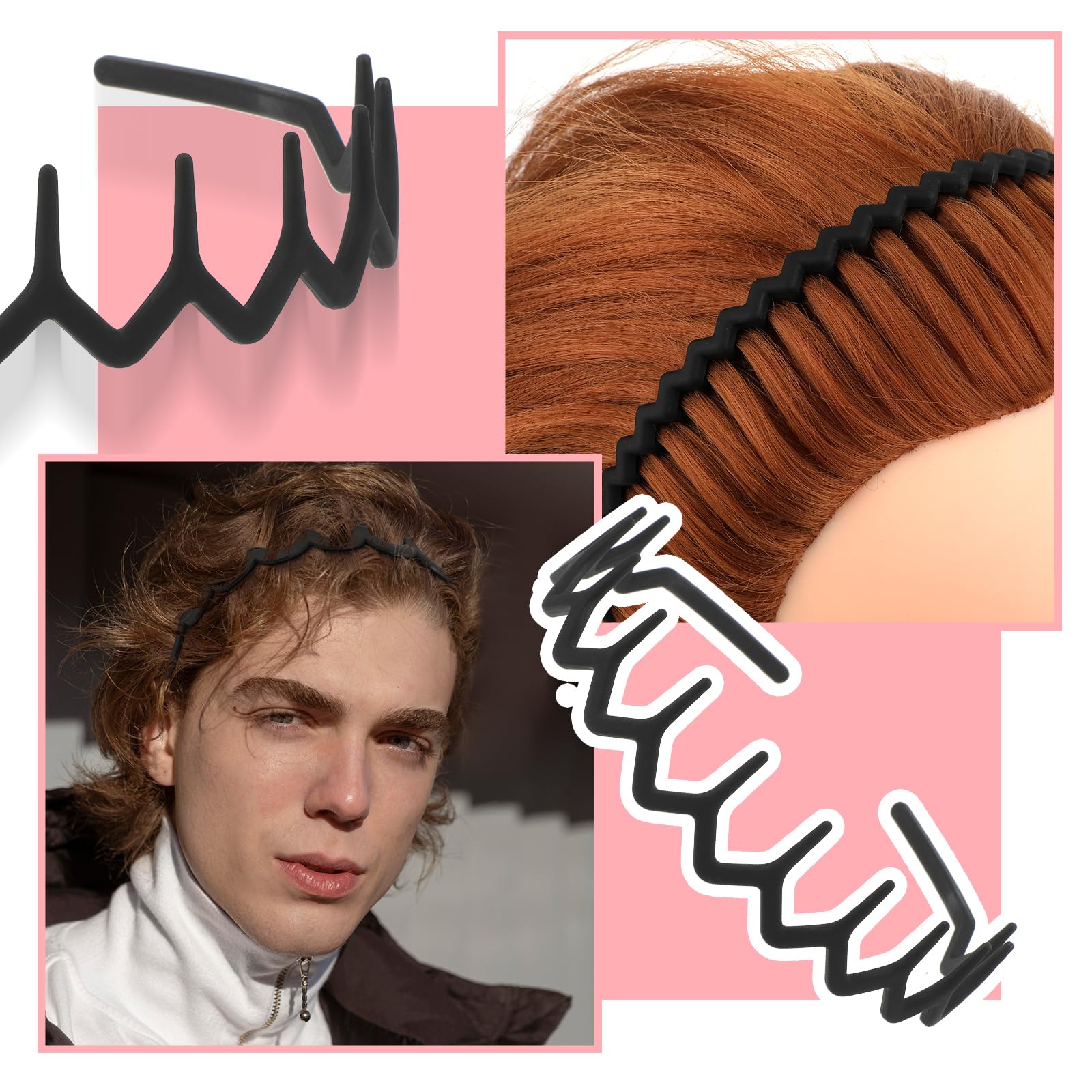 Qianyu 8 PCS Non Slip Plastic Headbands with Teeth Comb Black Skinny Hair Band Wavy Teeth Hairhoop Comfy Zig Zag Headbands Effortless Hairband Hair Accessories for Women Men Teen Girls - Image 4