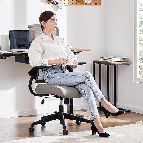 Miniatura 7 de DUMOS Silla de oficina ergonómica, silla de escritorio cómoda con respaldo alto con ruedas, brazos giratorios abatibles, sillas de malla para juegos