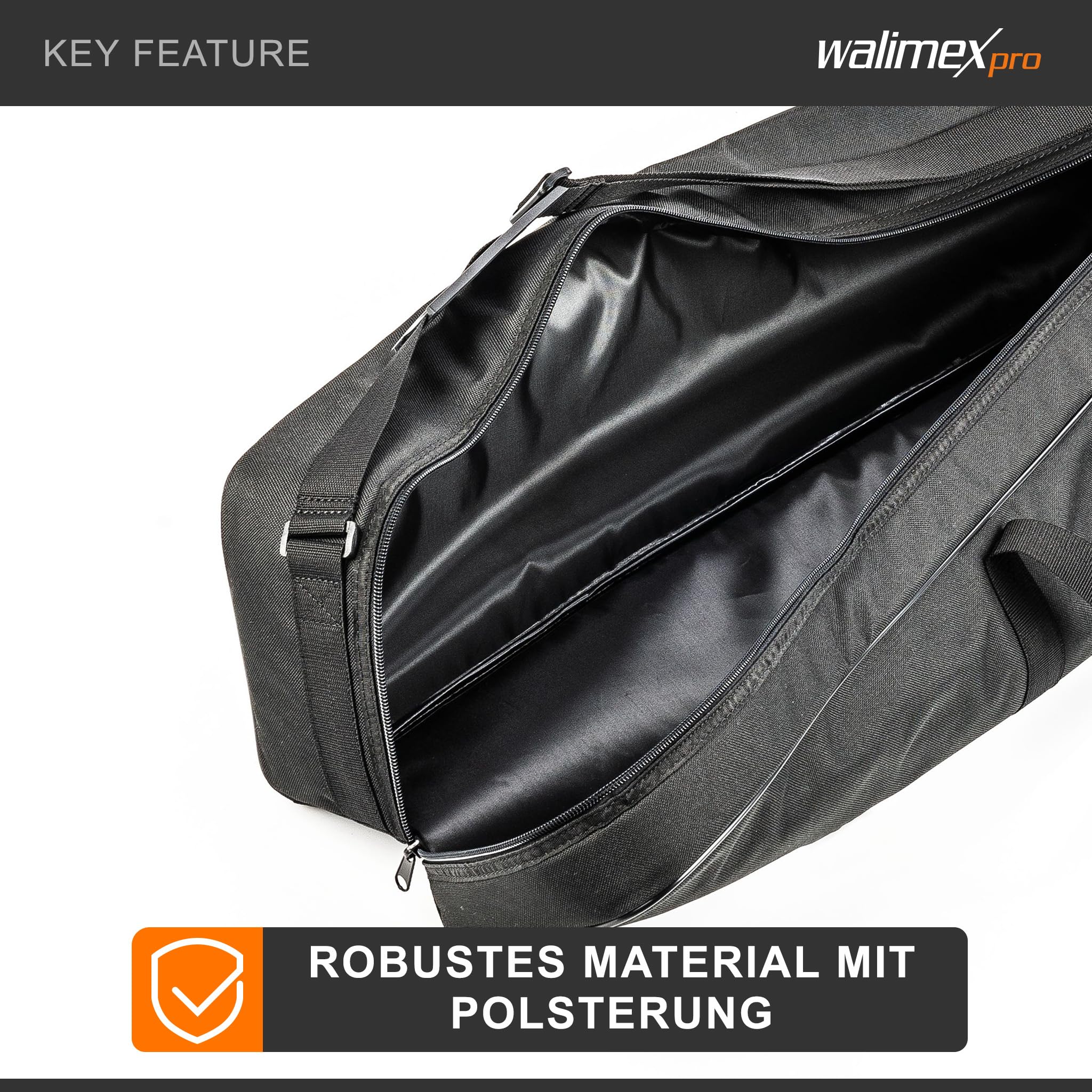 Borsa Treppiede Walimex Pro 98 Cm Per Max. 4 Monolocali Fino A 96 Cm - Borsa Per Il Trasporto Con Tracolla, Pratica E Comoda, Imbottitura Spessa, Esterno: 98 X 18 X 16 Cm, Interno 96 X 17 X 14 Cm