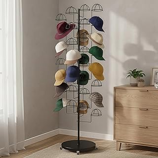 Metal Hats Display Rack with 30 Adjustable Hooks Floor Hat Rack