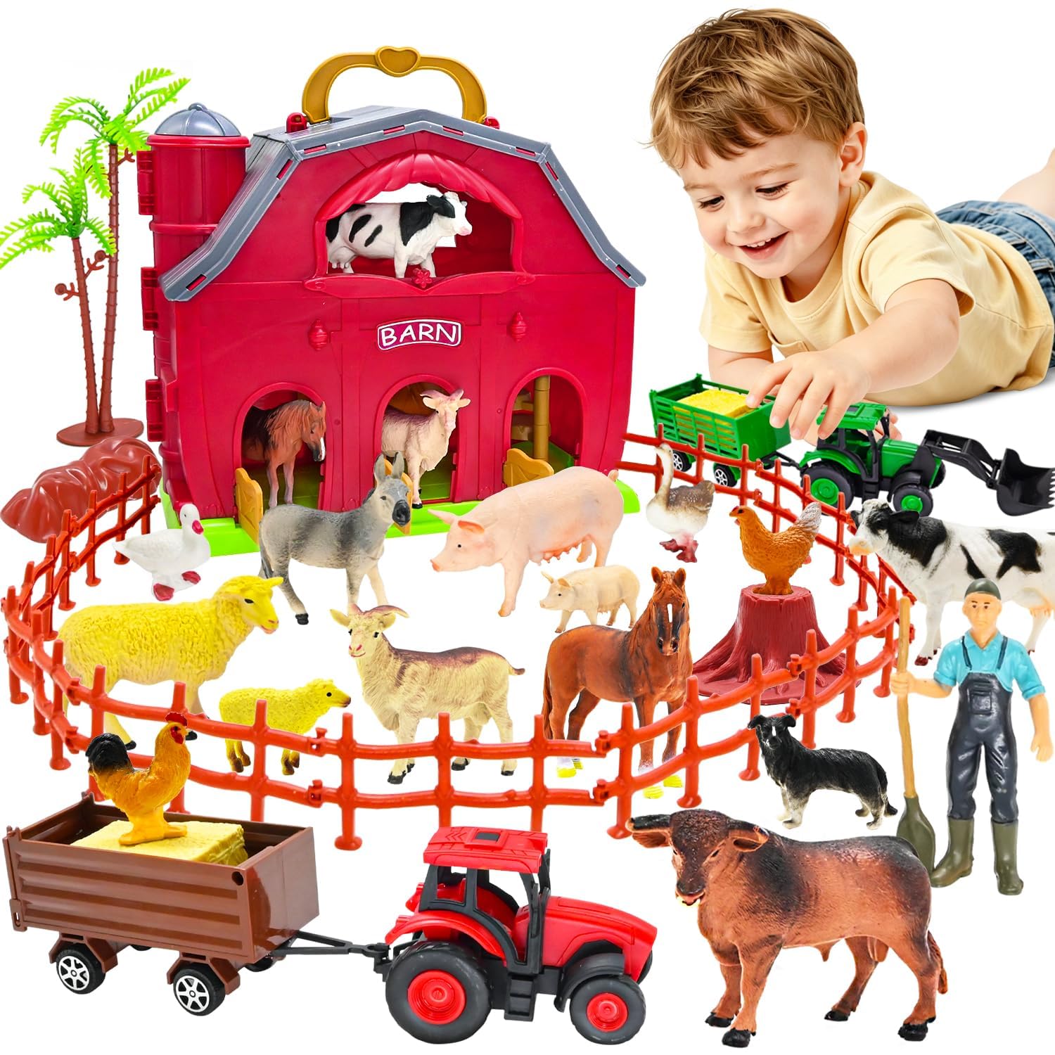 BOLZRA Farm Barn set with tractor and animals | Mubboo