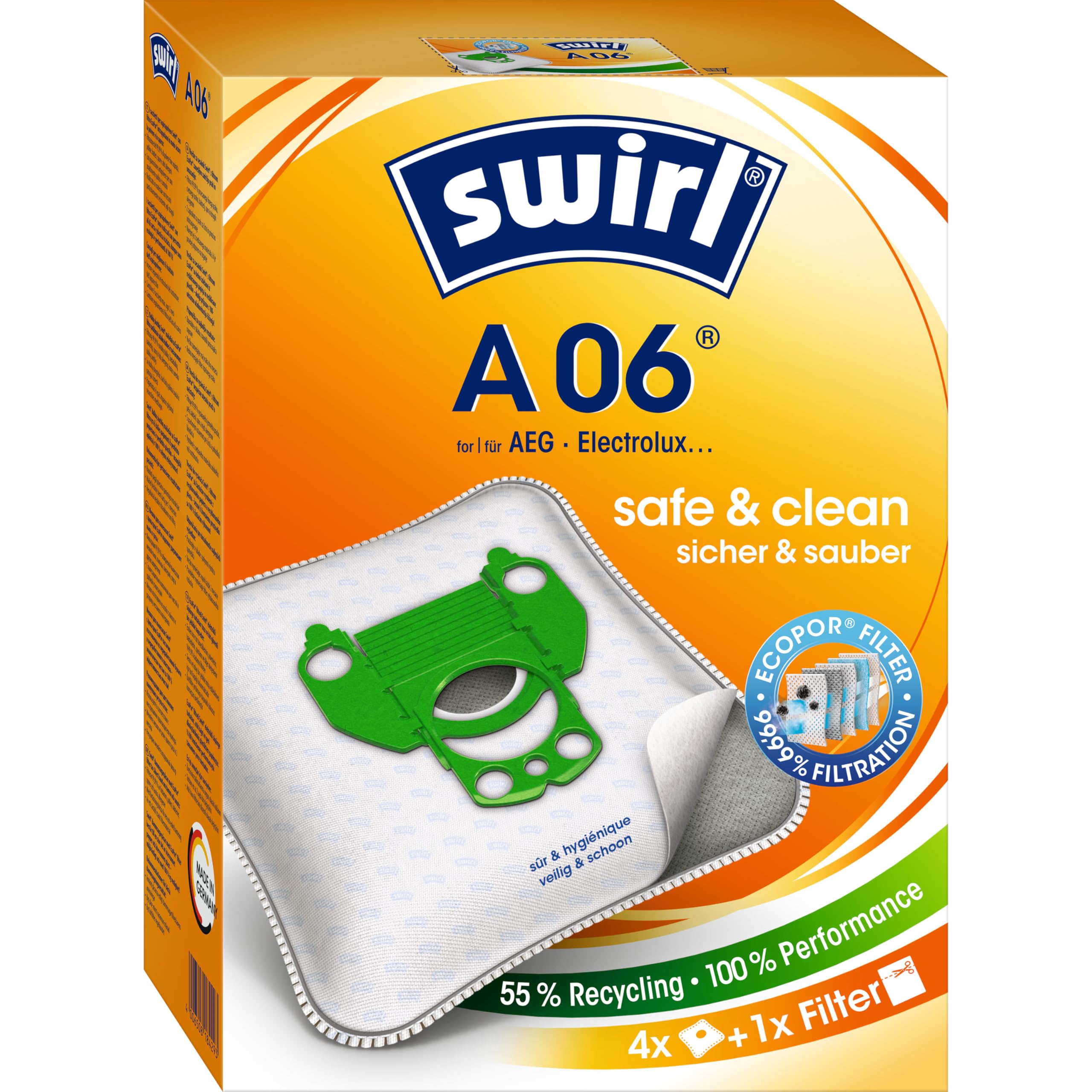 Swirl A 06 Worki do Odkurzacza, Biały/Zielony, 4 sztuki