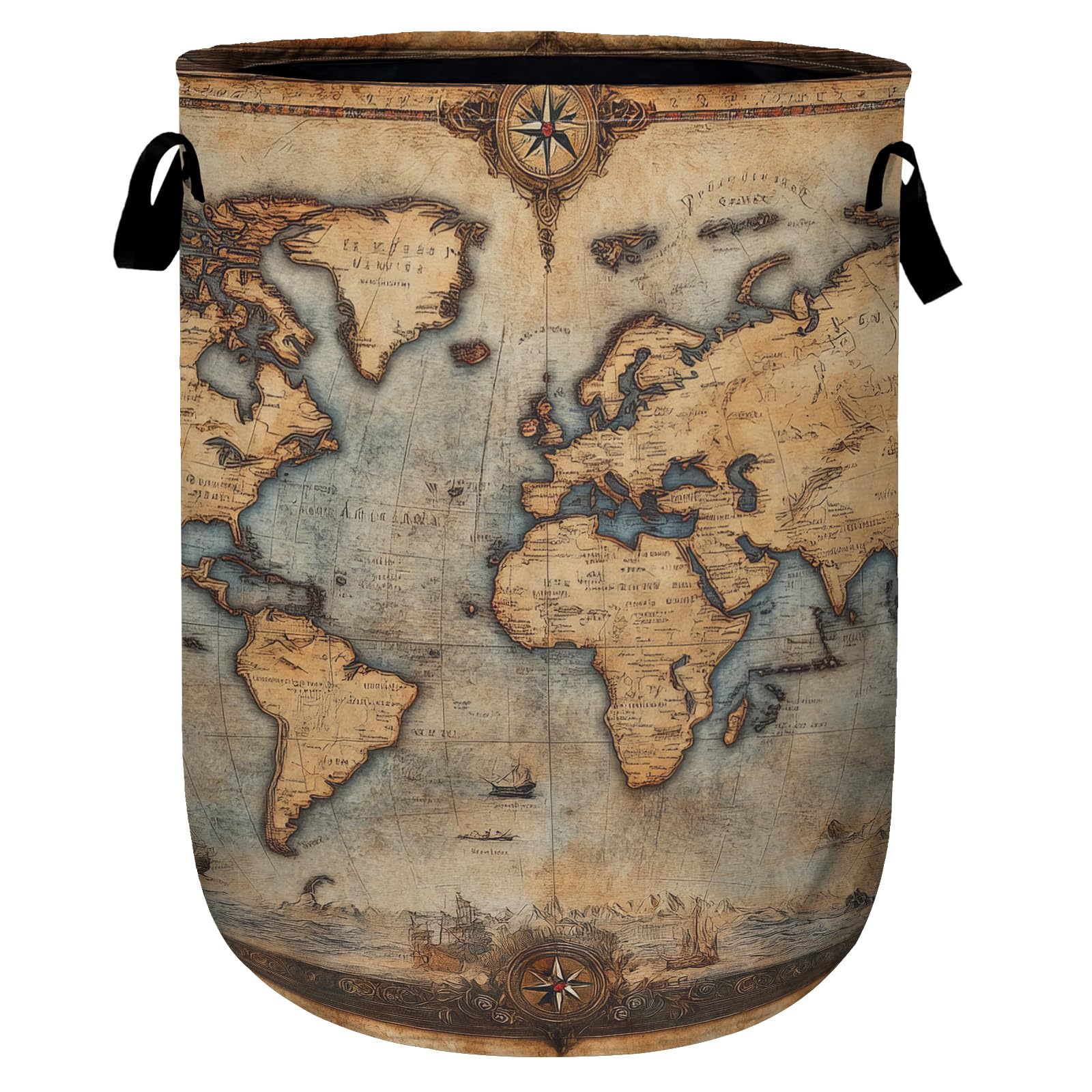 Antique World Map Laundry Basket, Laundry Hamper Collapsible Oxford Cloth with Handle Clothes Toy Storage Bin for Bathroom Laundry Room Bedroom 15.7 X