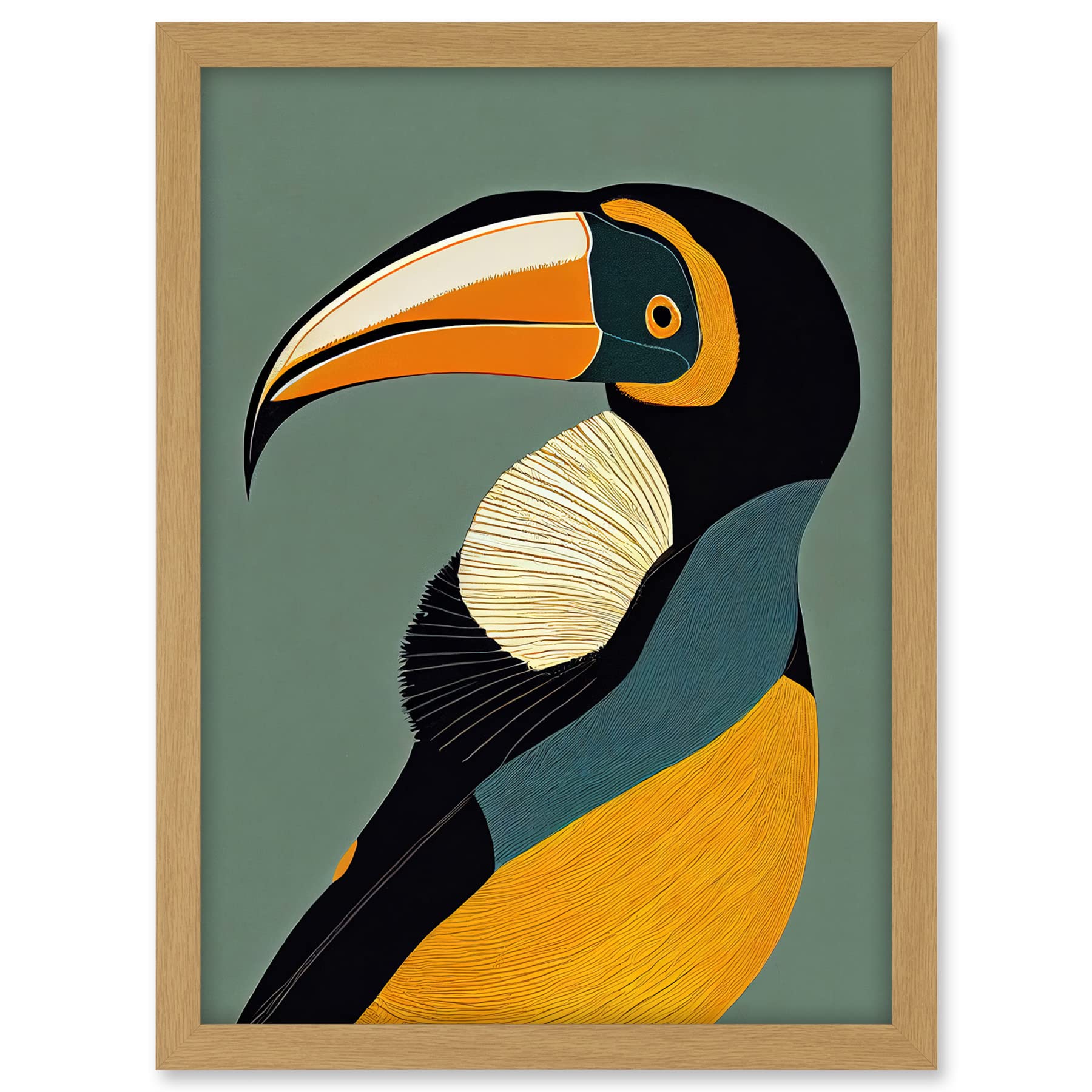 Wee Blue Coo Keel Billed Toucan Bird Portrait Vintage Illustration Artwork Framed A3 Wall Art Print