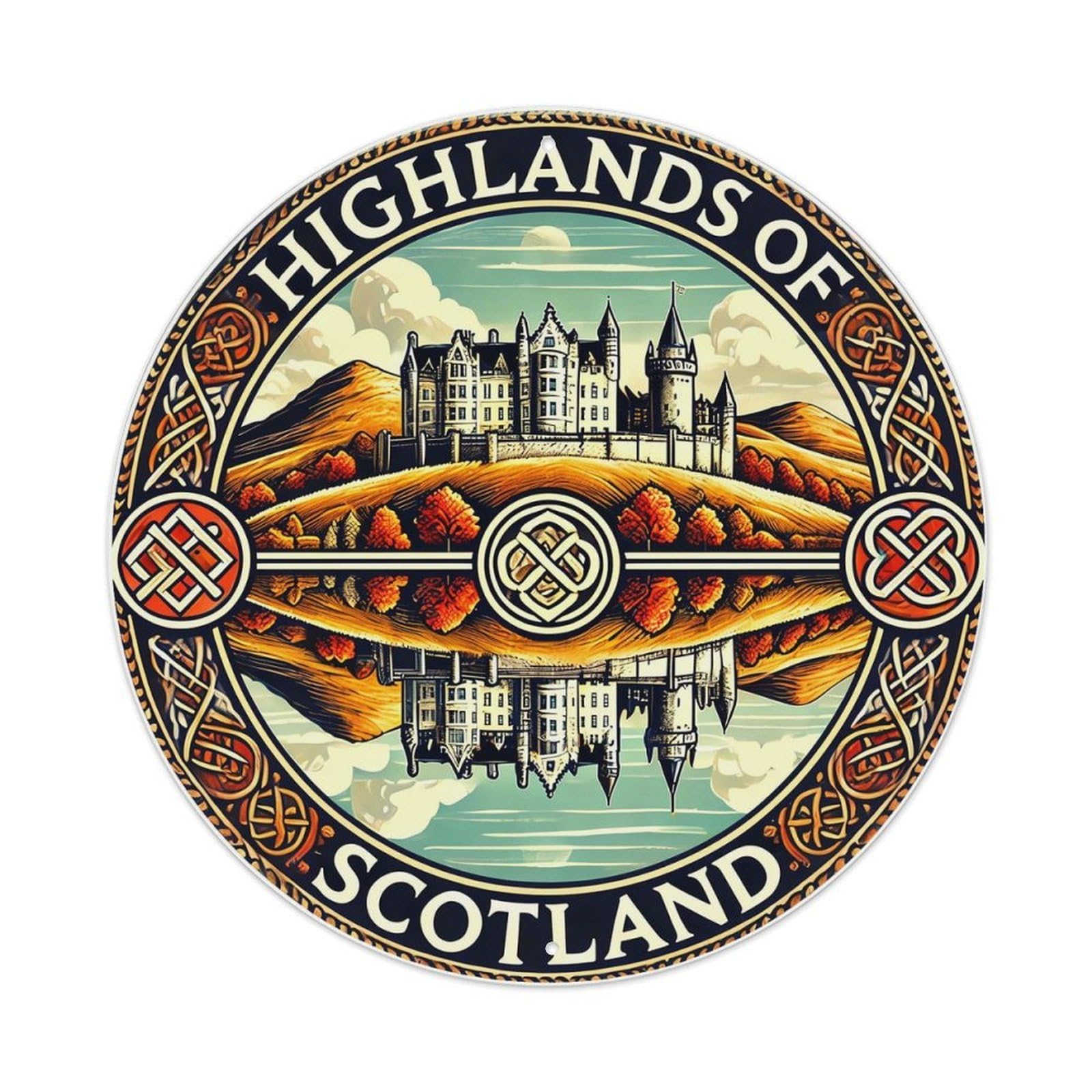 Highlands Castle Landscape Reflection Symbol Tin Sign Metal Poster Vintage Metal Signs for Home Man Cave Bar Cafe Kitchen laundry room Wall Decorations Gift 8x8Inch