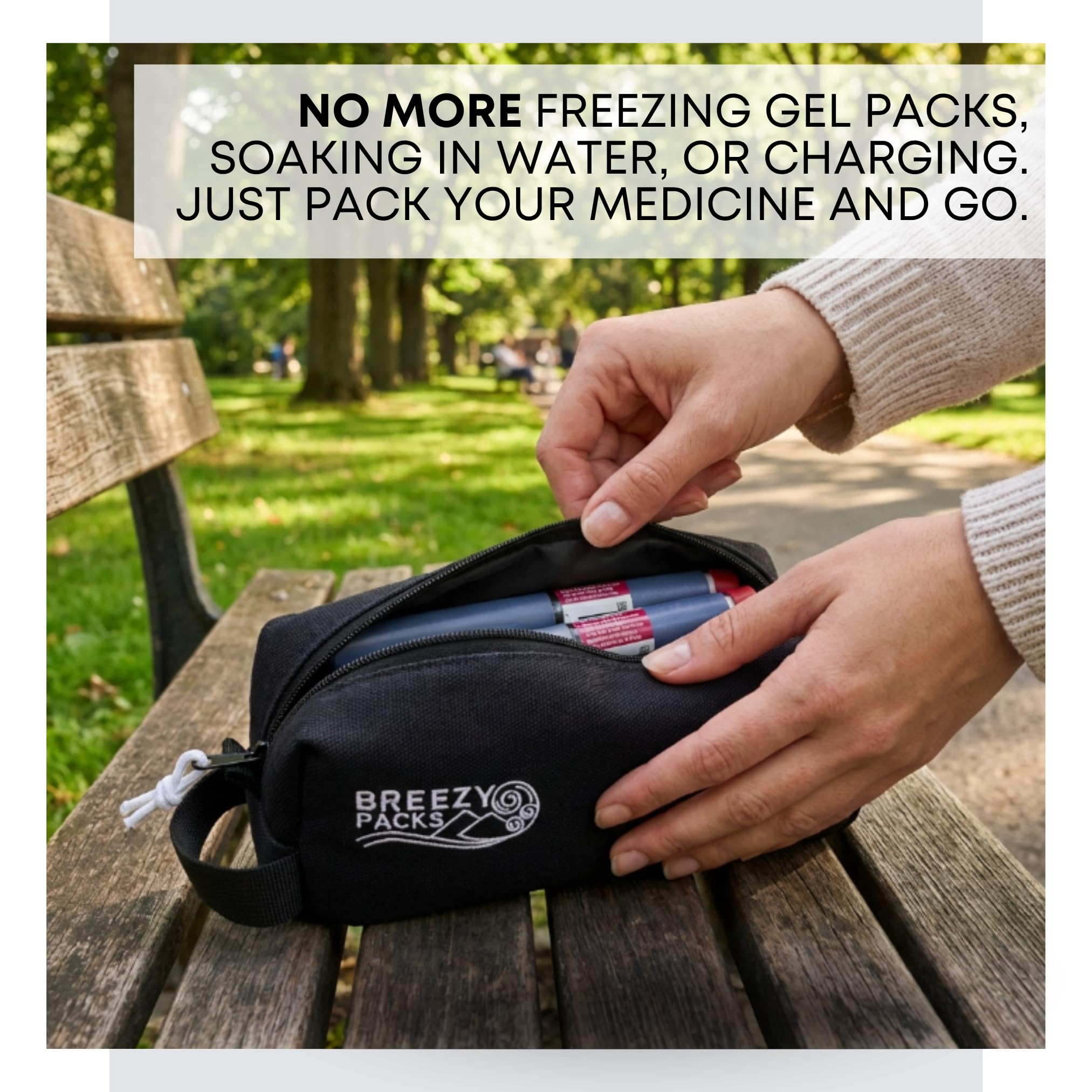 Breezy Extra - Custodia refrigerante per medicinali | Mantiene la medicina a temperatura ambiente | Ricarica da sola - Nessuna bagnatura, congelamento o elettricità | Borsa da viaggio per