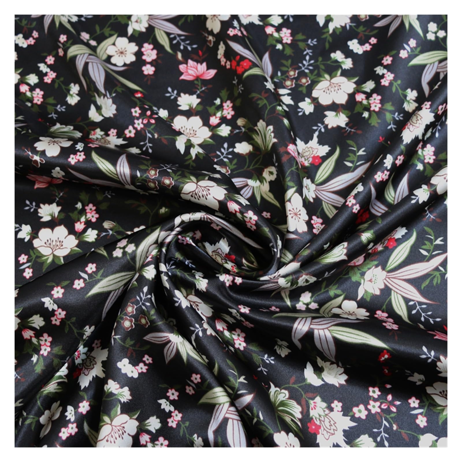 Tela Satén Floral Multicolor 1/2/5/10m x 1.48m(Color 1 Black,2M X 1.48M)