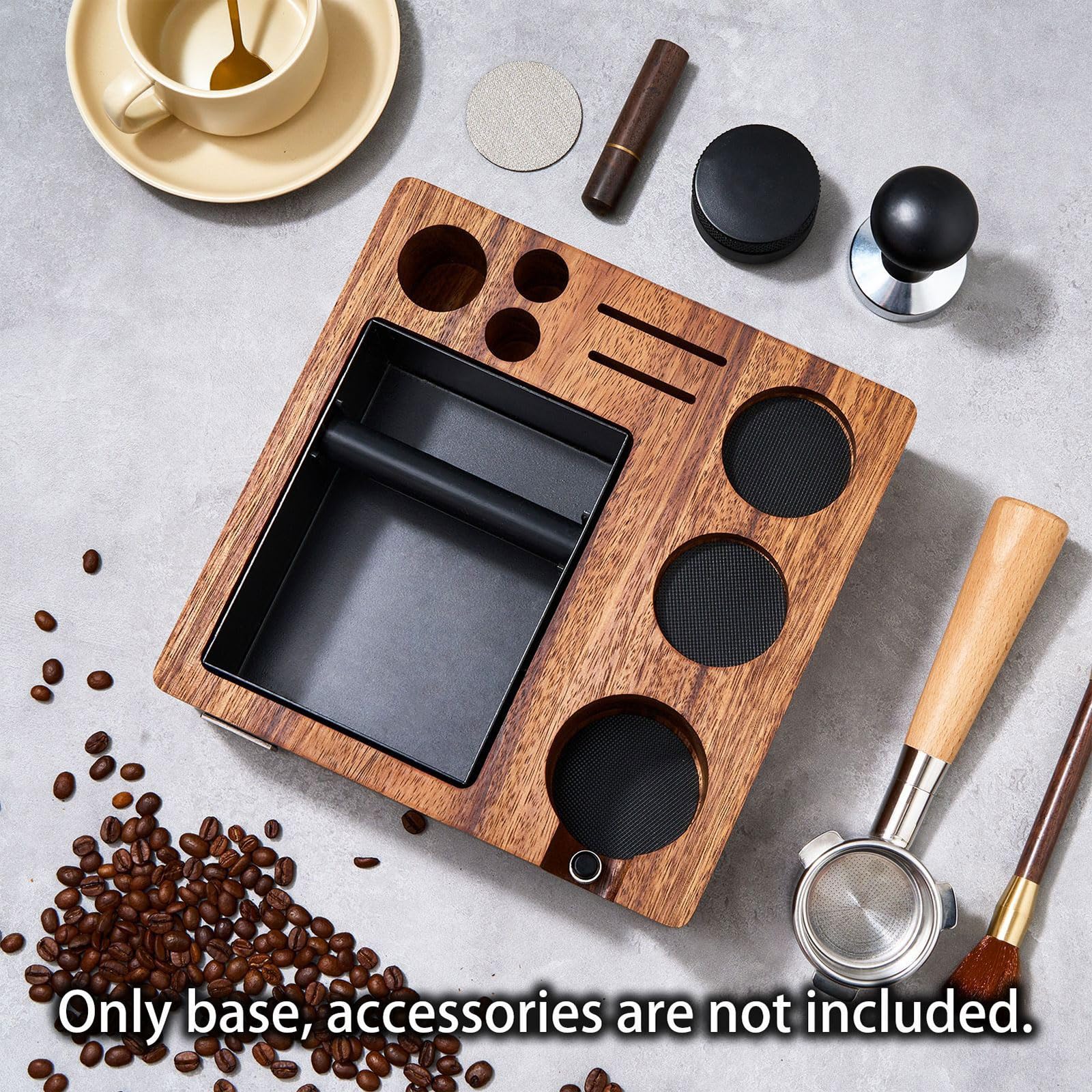 Stabile Pekannuss Kaffeezubehör Aufbewahrung mit elegantem Design, um Ihren küchenfreundlichen Kaffeewagen zu ergänzen