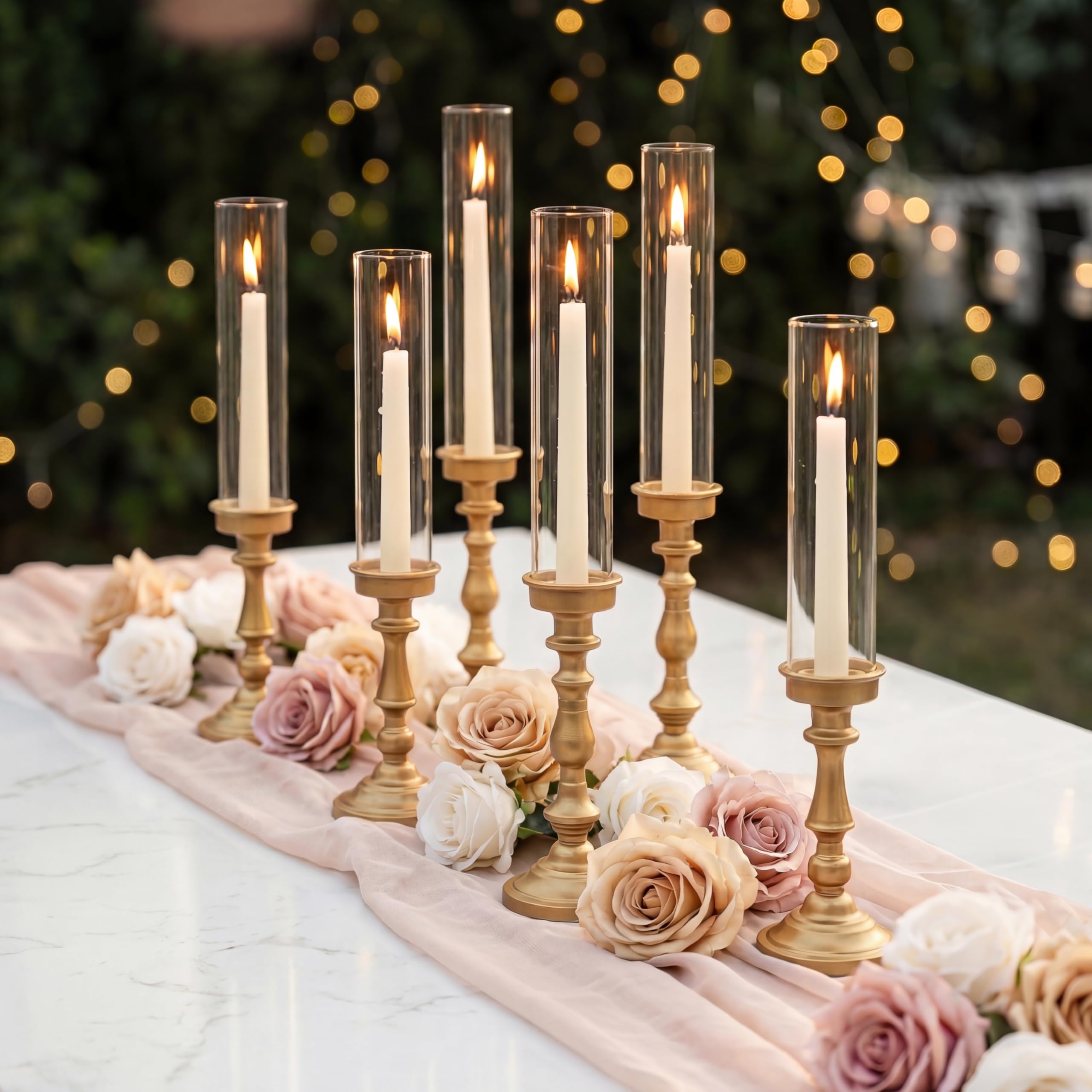 Bougeoirs pour centre de table de mariage en verre ouragan avec grand support doré de fête prénuptiale