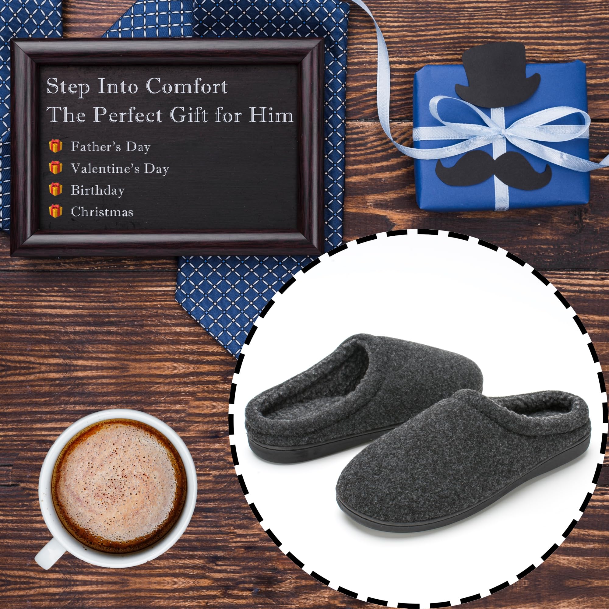 Men’s Slippers Indoor Outdoor, Warm House Shoes for Men with Plush Lining and Non-Slip Sole, Cozy Winter Comfort Footwear Size 7-14