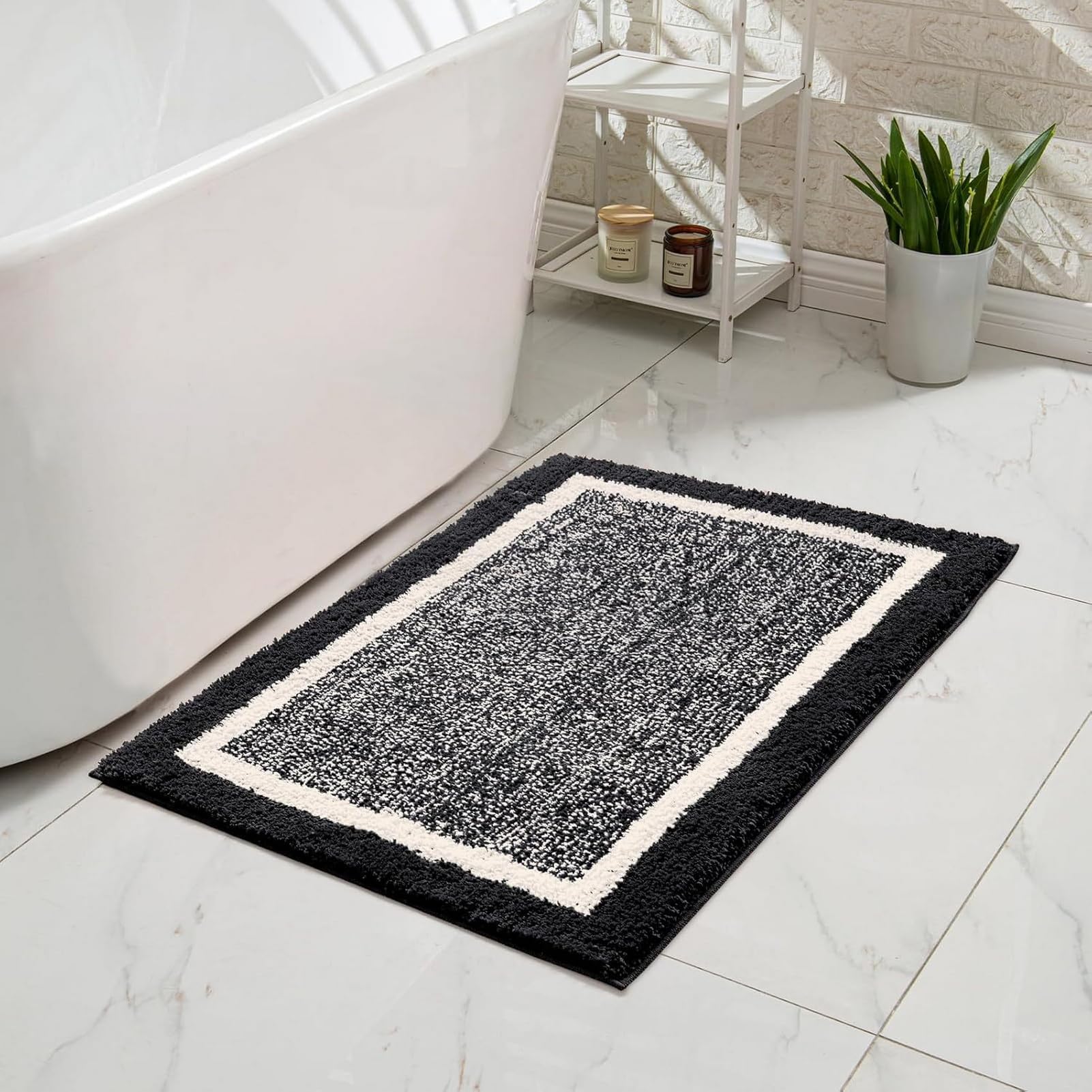 Tappeto da bagno a pelo lungo, in microfibra, lavabile in lavatrice, per bagno, vasca e doccia, antiscivolo, decorazione per la casa, nero, 45,7 x 71,1 cm